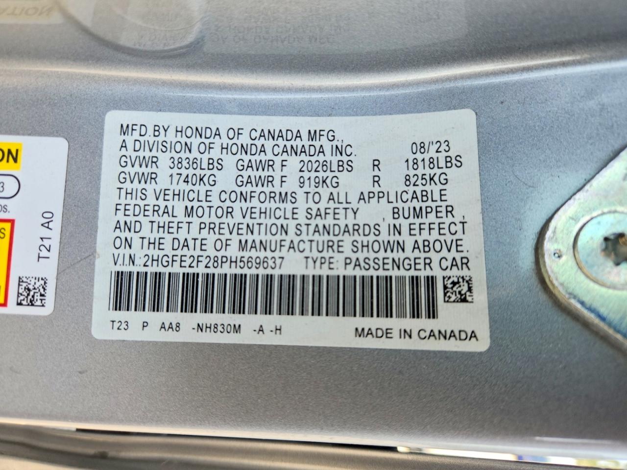 2023 Honda Civic Lx Silver vin: 2HGFE2F28PH569637