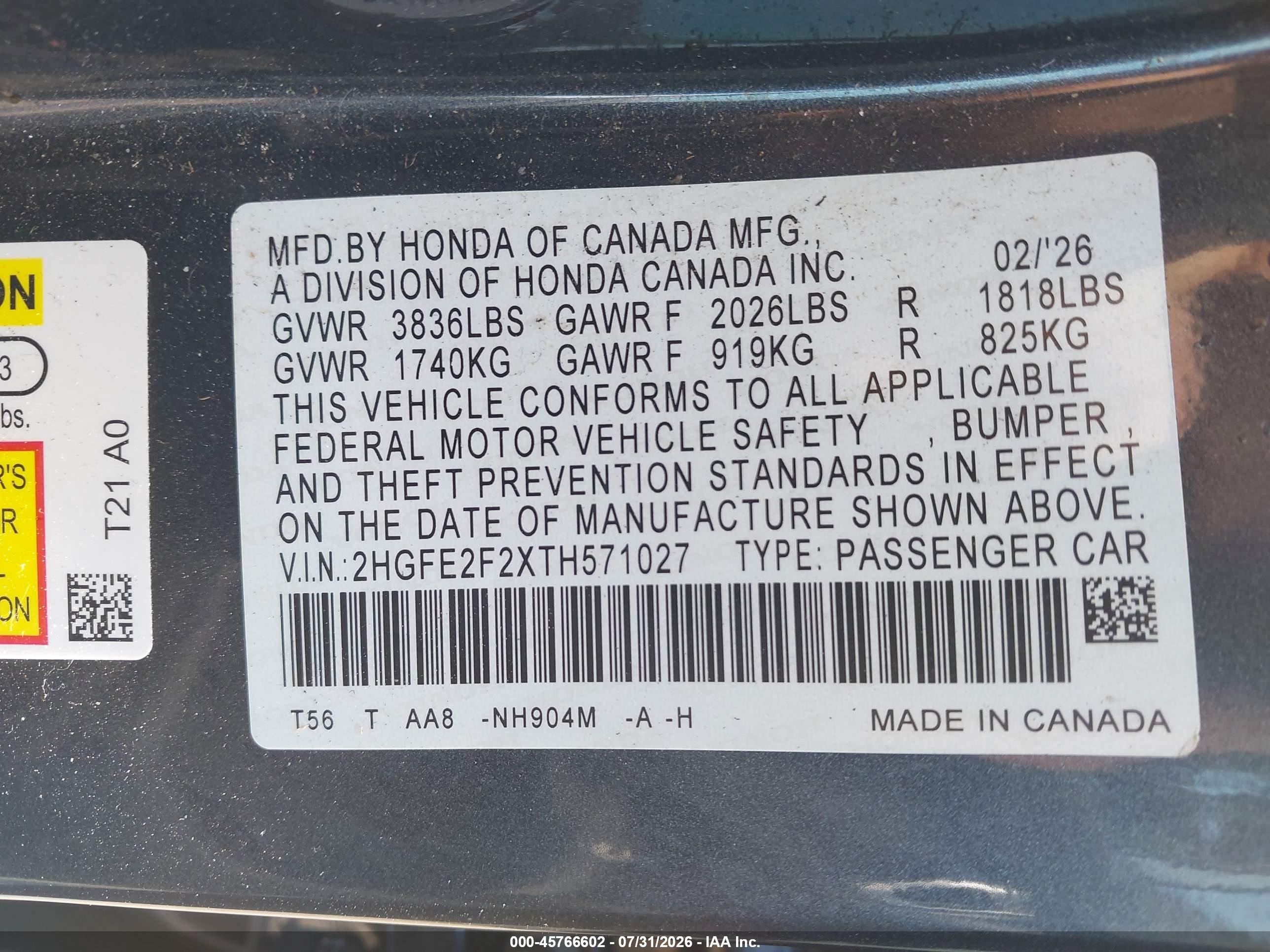 2026 Honda Civic Lx Gray vin: 2HGFE2F2XTH571027