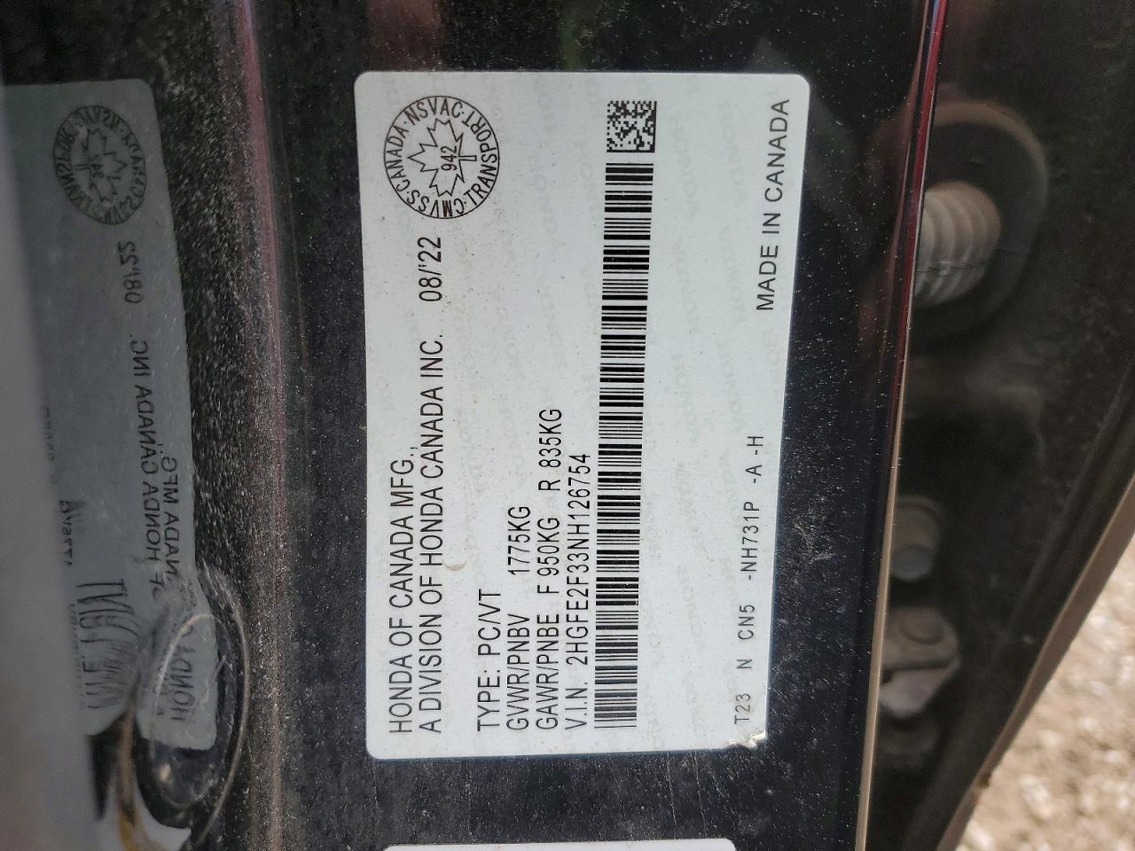 2022 Honda Civic Ex 4dr Black vin: 2HGFE2F33NH126754