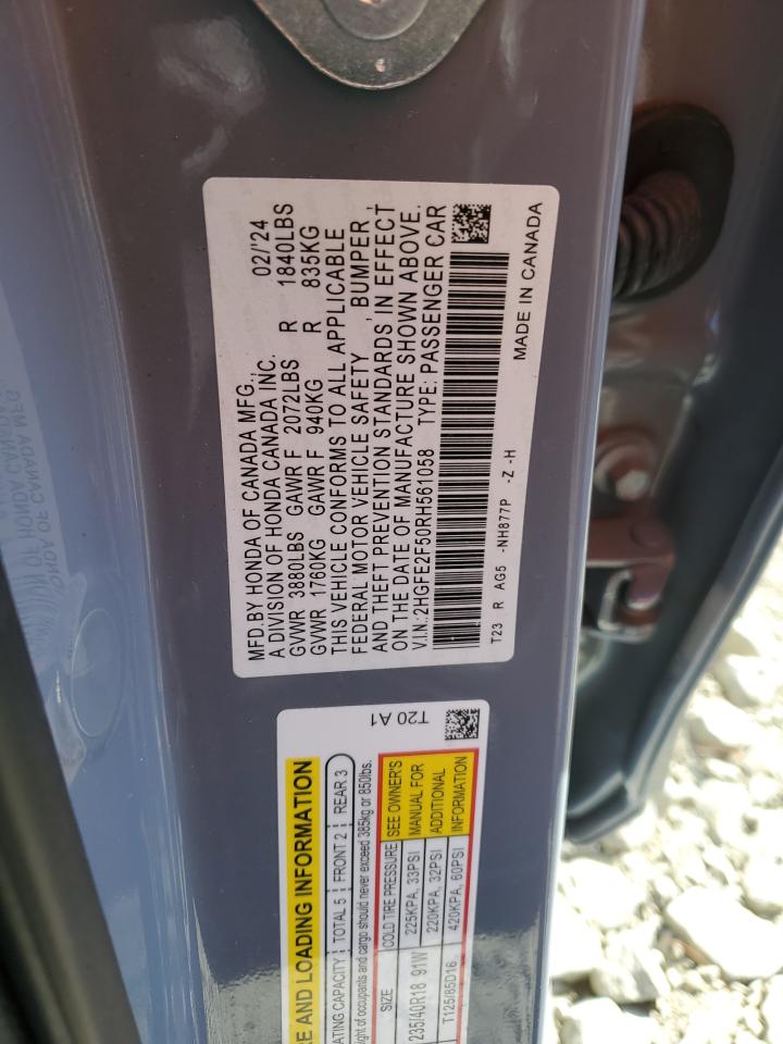 2024 Honda Civic Sport Blue vin: 2HGFE2F50RH561058