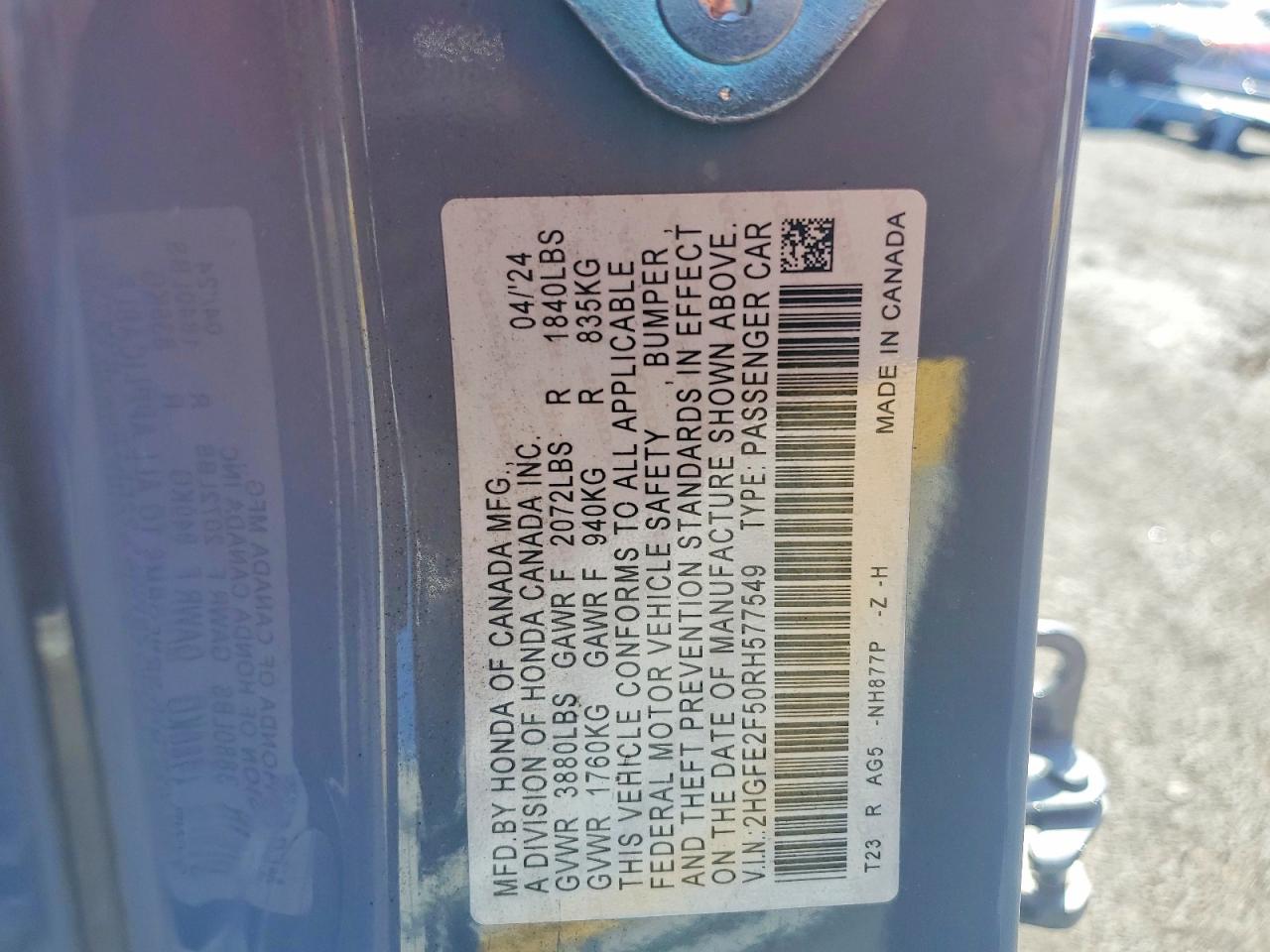 2024 Honda Civic Sport Gray vin: 2HGFE2F50RH577549