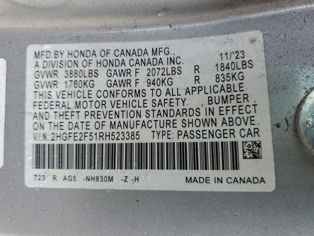 2024 Honda Civic Sport Silver vin: 2HGFE2F51RH523385