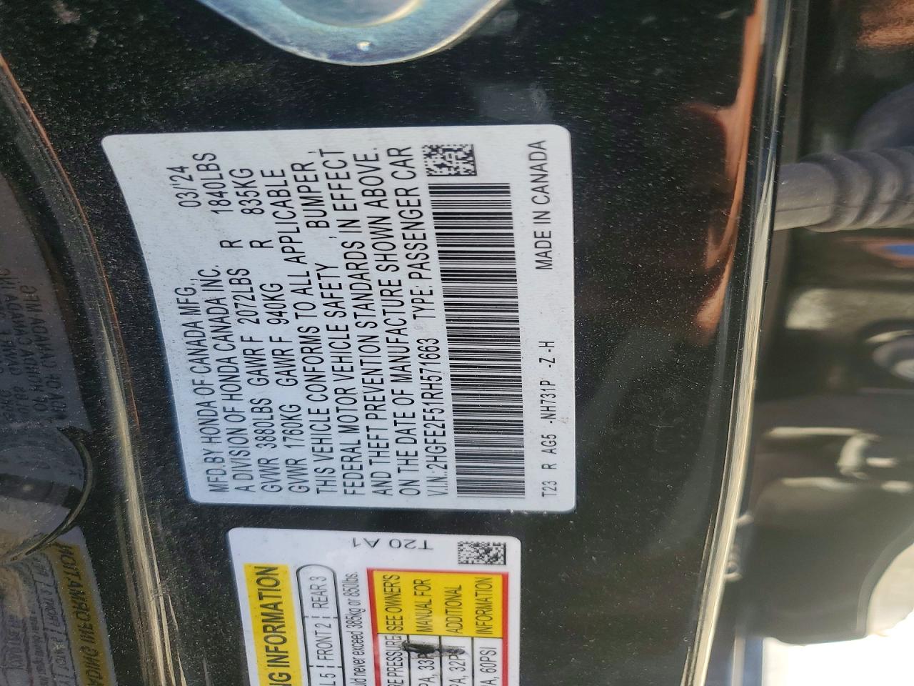 2024 Honda Civic Sport Black vin: 2HGFE2F51RH571663