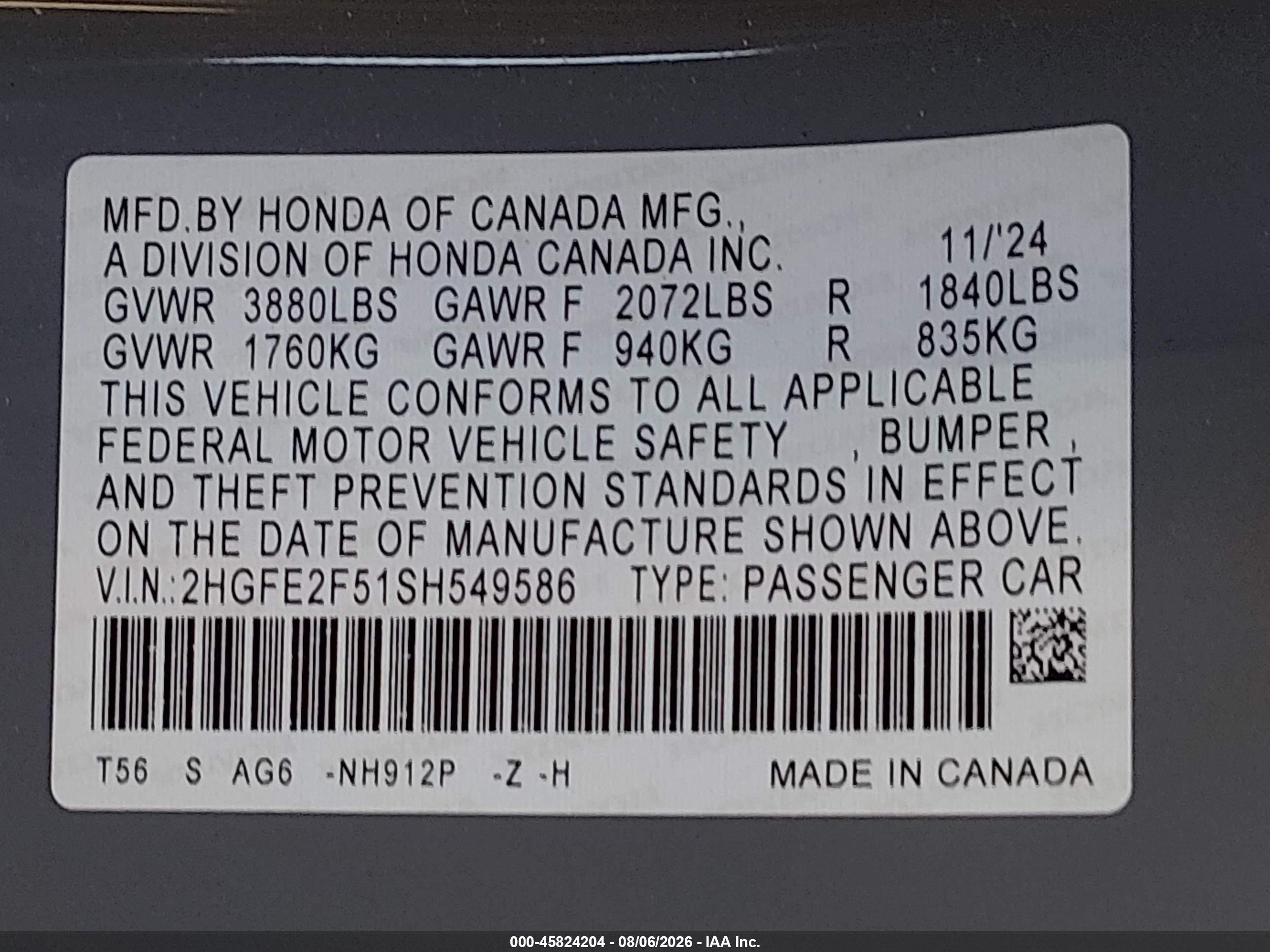 2025 Honda Civic Sport Gray vin: 2HGFE2F51SH549586