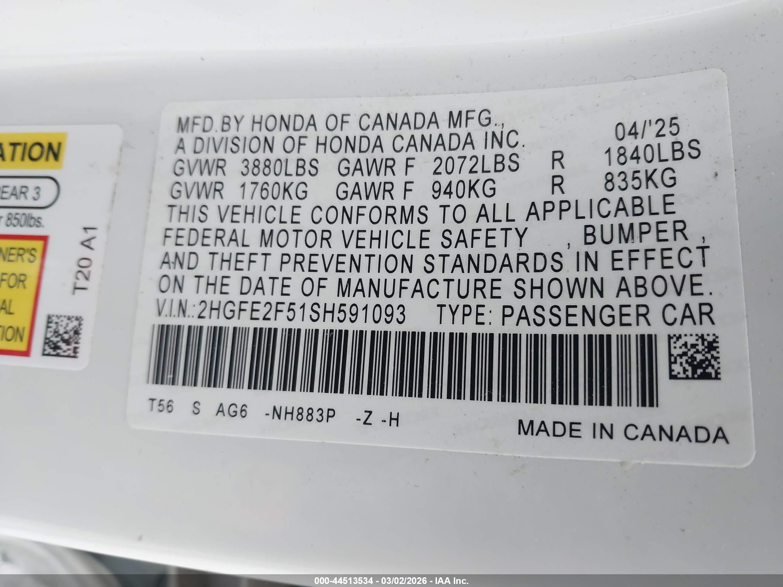 2025 Honda Civic Sport White vin: 2HGFE2F51SH591093