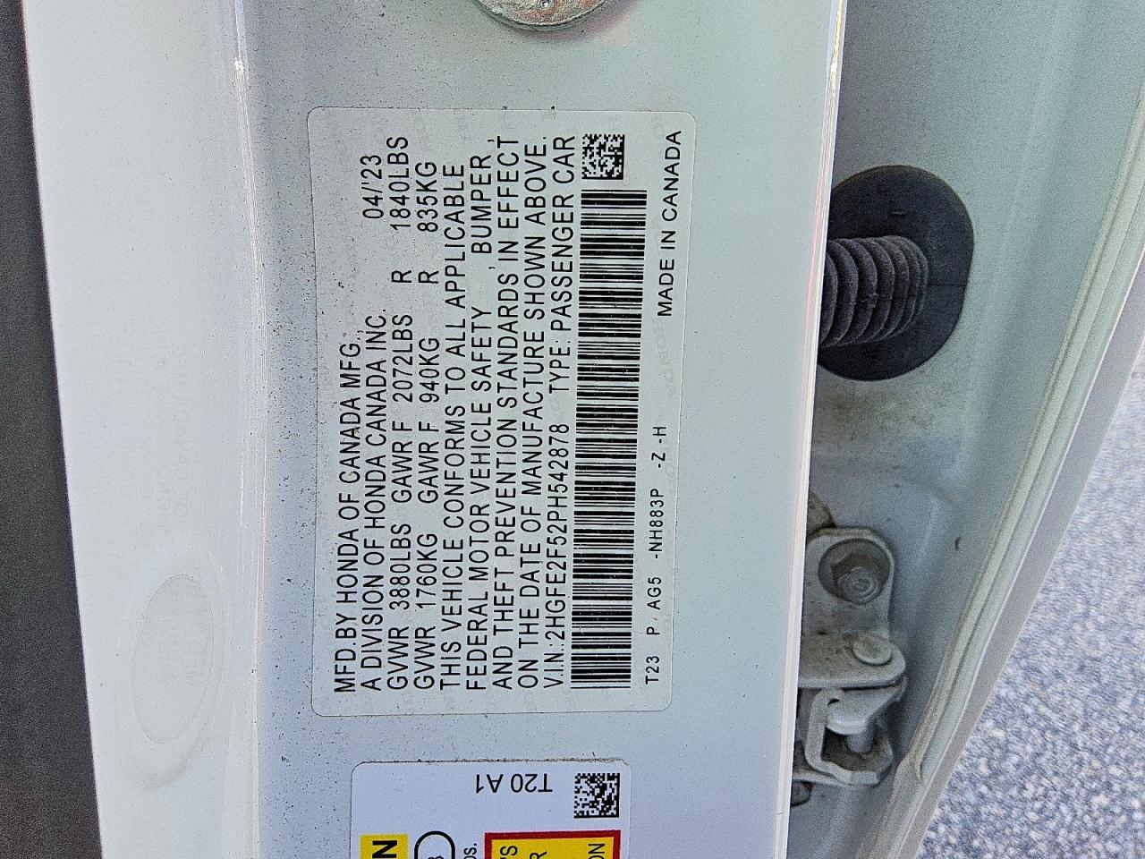 2023 Honda Civic Sport White vin: 2HGFE2F52PH542878