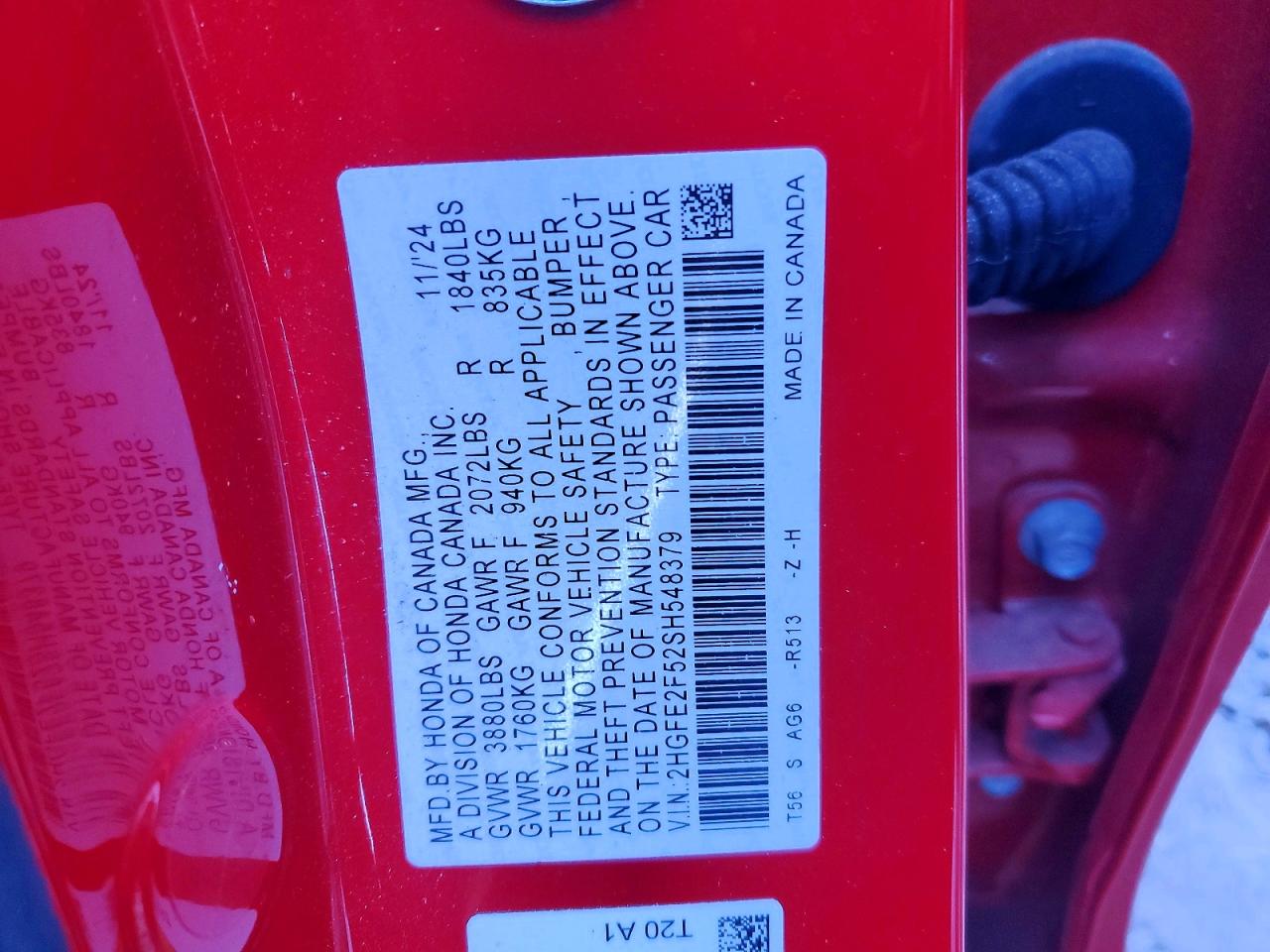 2025 Honda Civic Sport Red vin: 2HGFE2F52SH548379