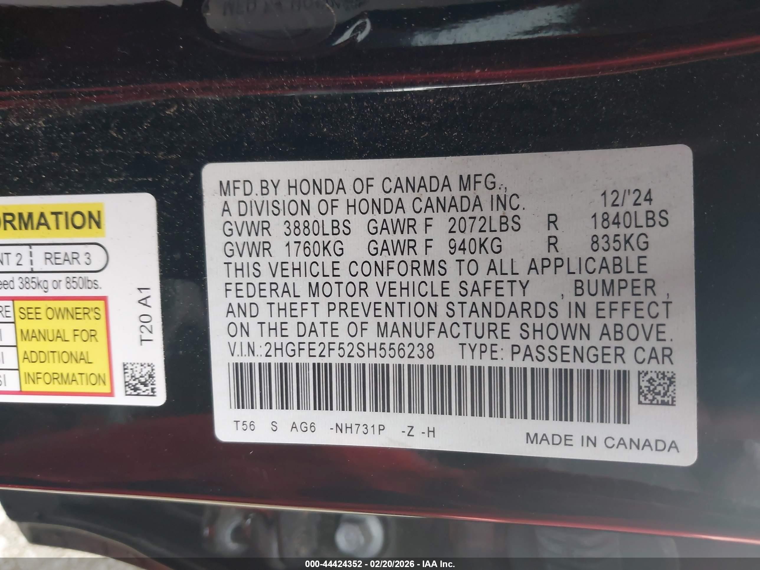 2025 Honda Civic Sport Black vin: 2HGFE2F52SH556238