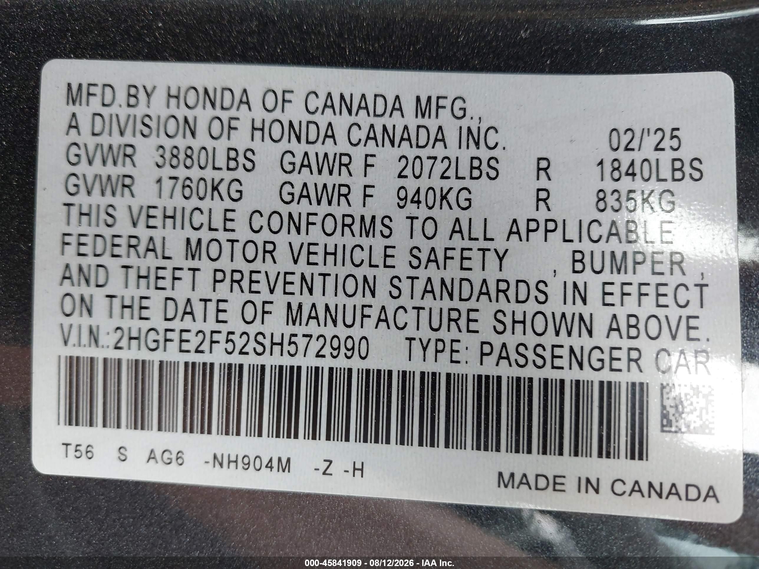 2025 Honda Civic Sport Gray vin: 2HGFE2F52SH572990