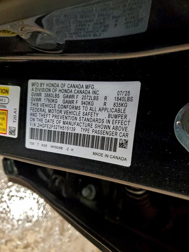2026 Honda Civic Sport Gray vin: 2HGFE2F52TH515139