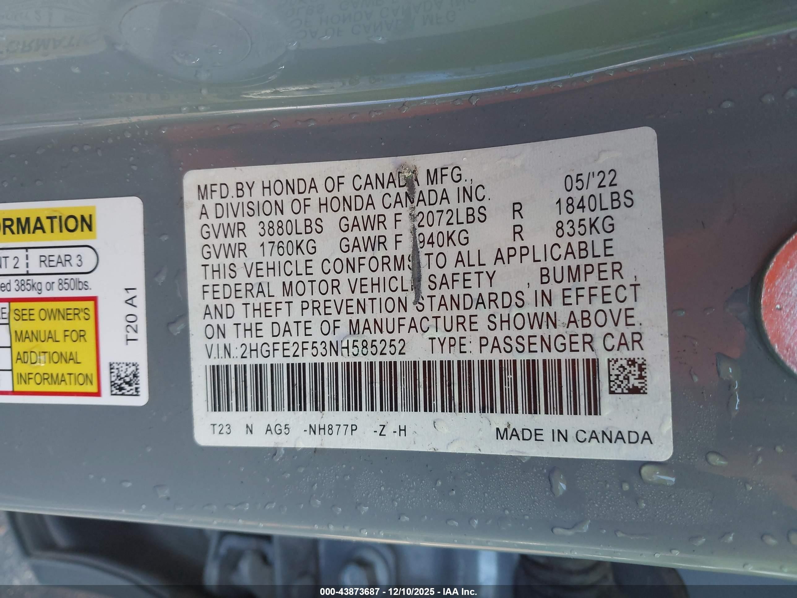 2022 Honda Civic Sport Gray vin: 2HGFE2F53NH585252