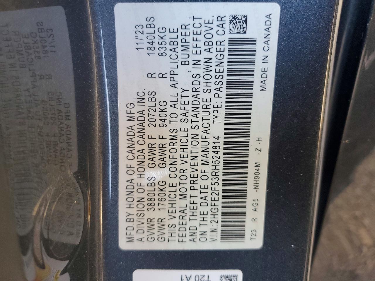 2024 Honda Civic Sport Gray vin: 2HGFE2F53RH524814