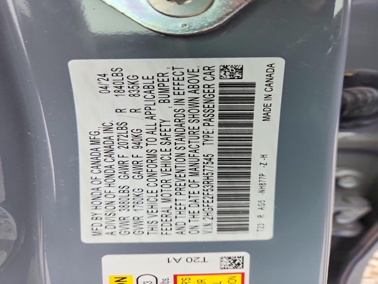 2024 Honda Civic Sport Gray vin: 2HGFE2F53RH577545