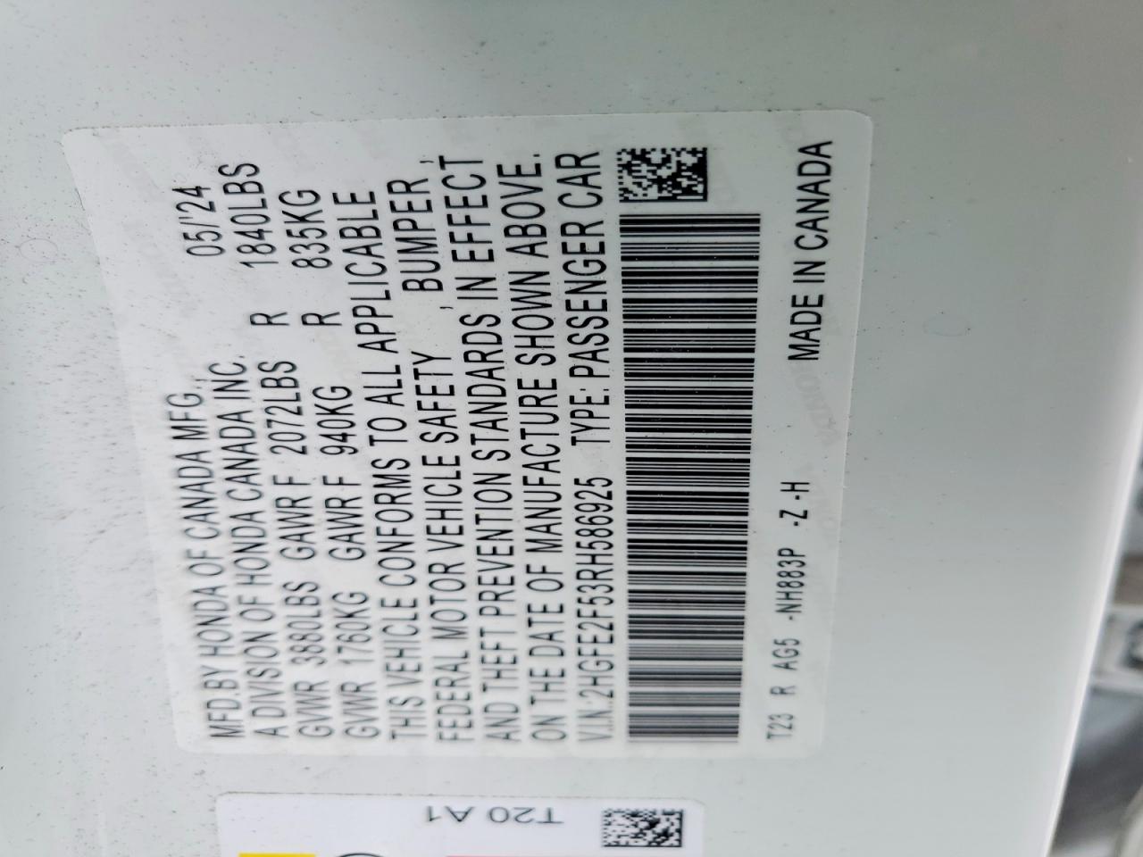 2024 Honda Civic Sport White vin: 2HGFE2F53RH586925