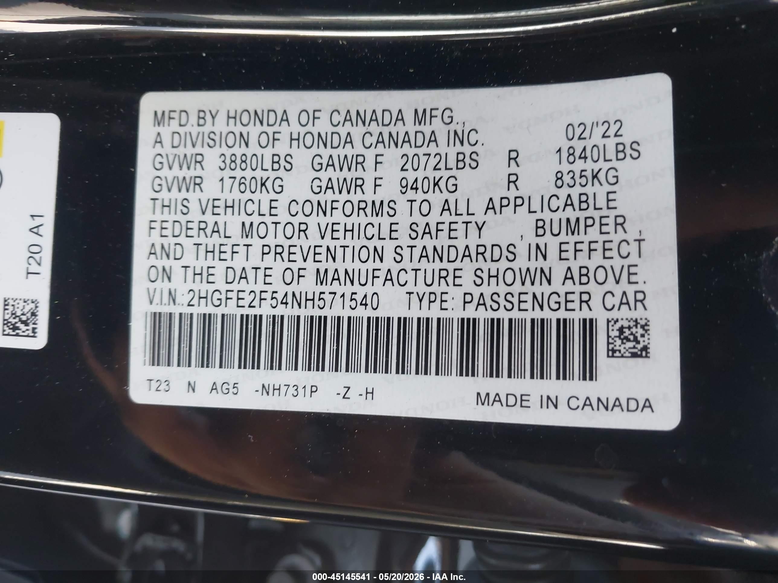 2022 Honda Civic Sport Black vin: 2HGFE2F54NH571540
