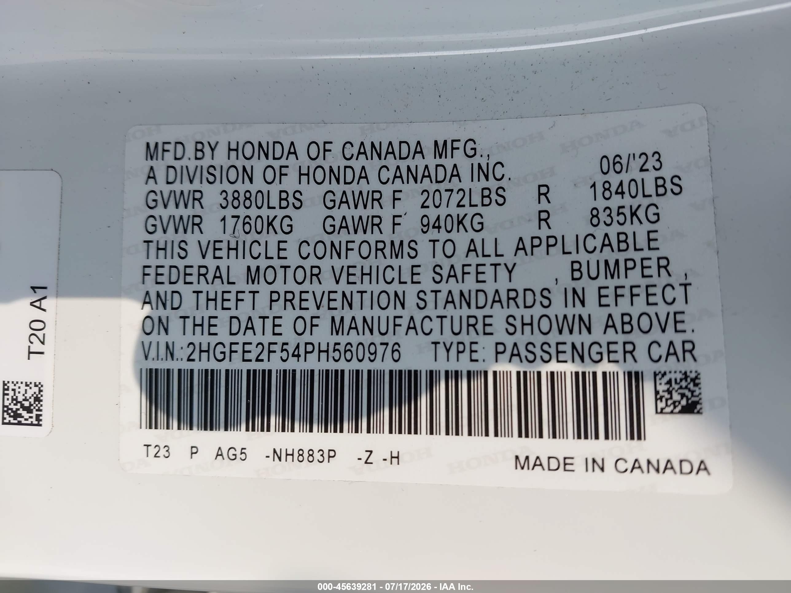 2023 Honda Civic Sport White vin: 2HGFE2F54PH560976