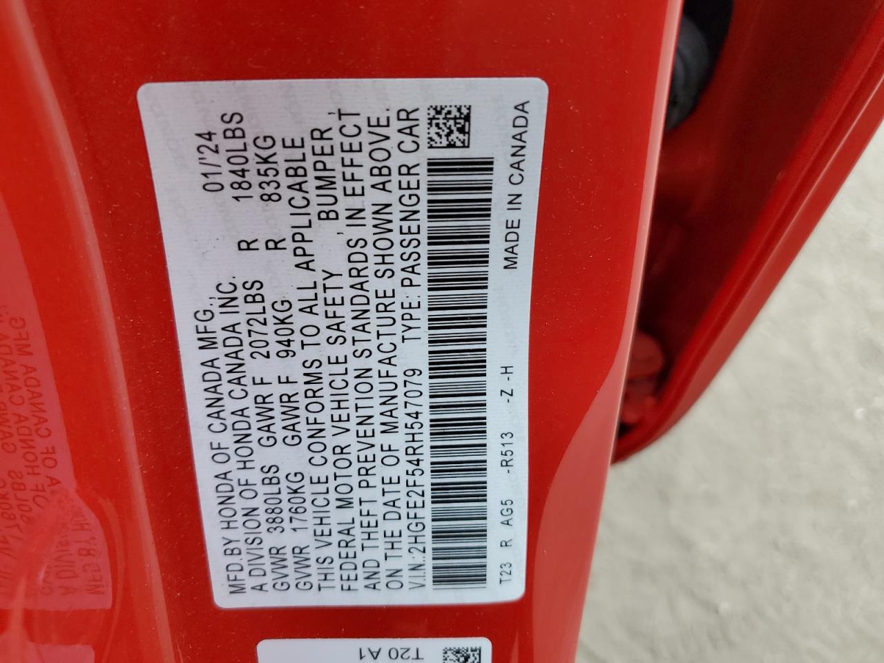 2HGFE2F54RH547079 — 2024 HONDA CIVIC History & VIN | AutoHelperBot