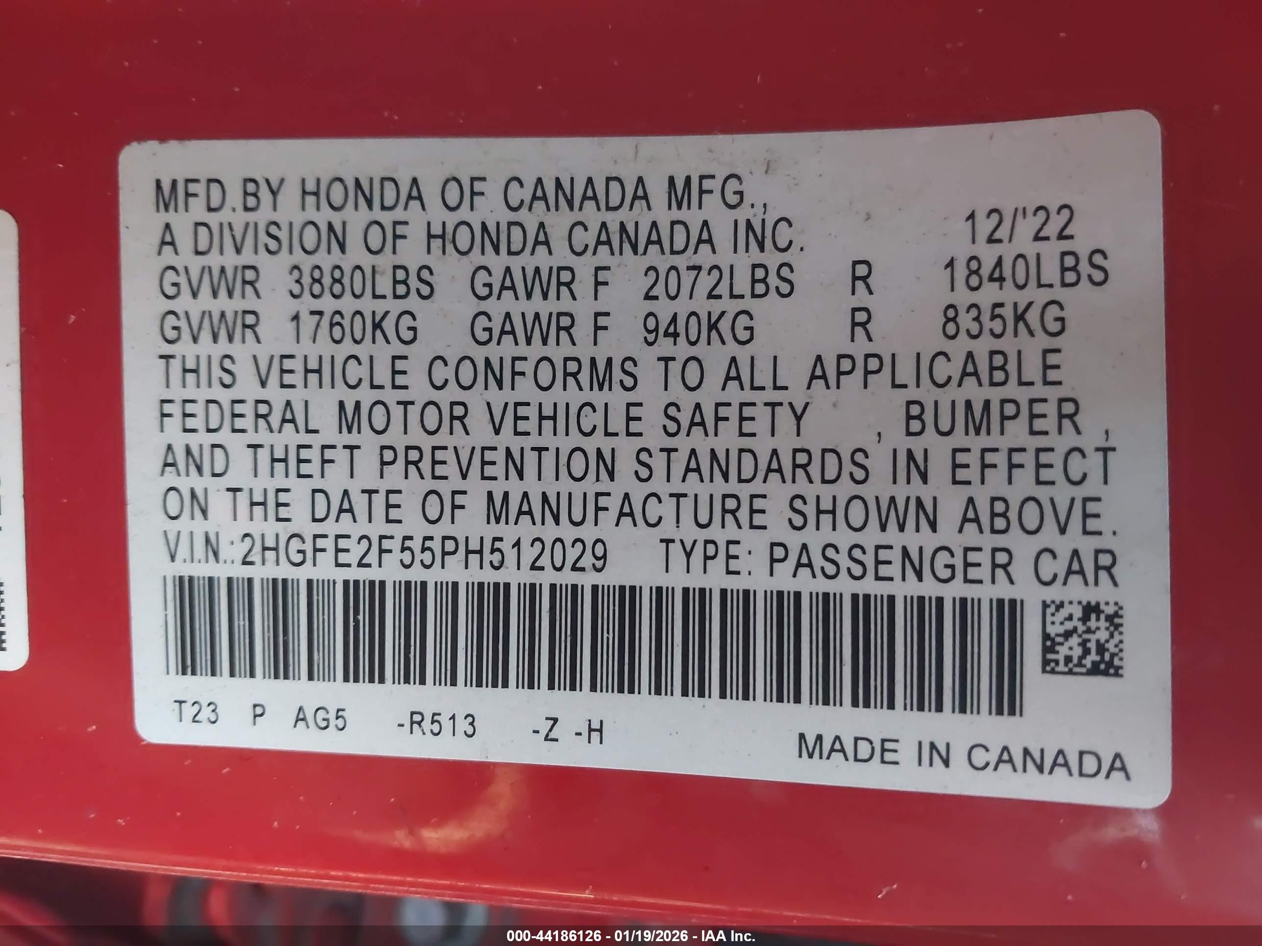 2023 Honda Civic Sport Red vin: 2HGFE2F55PH512029