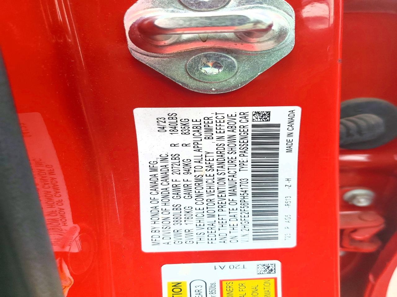 2023 Honda Civic Sport Red vin: 2HGFE2F56PH541703