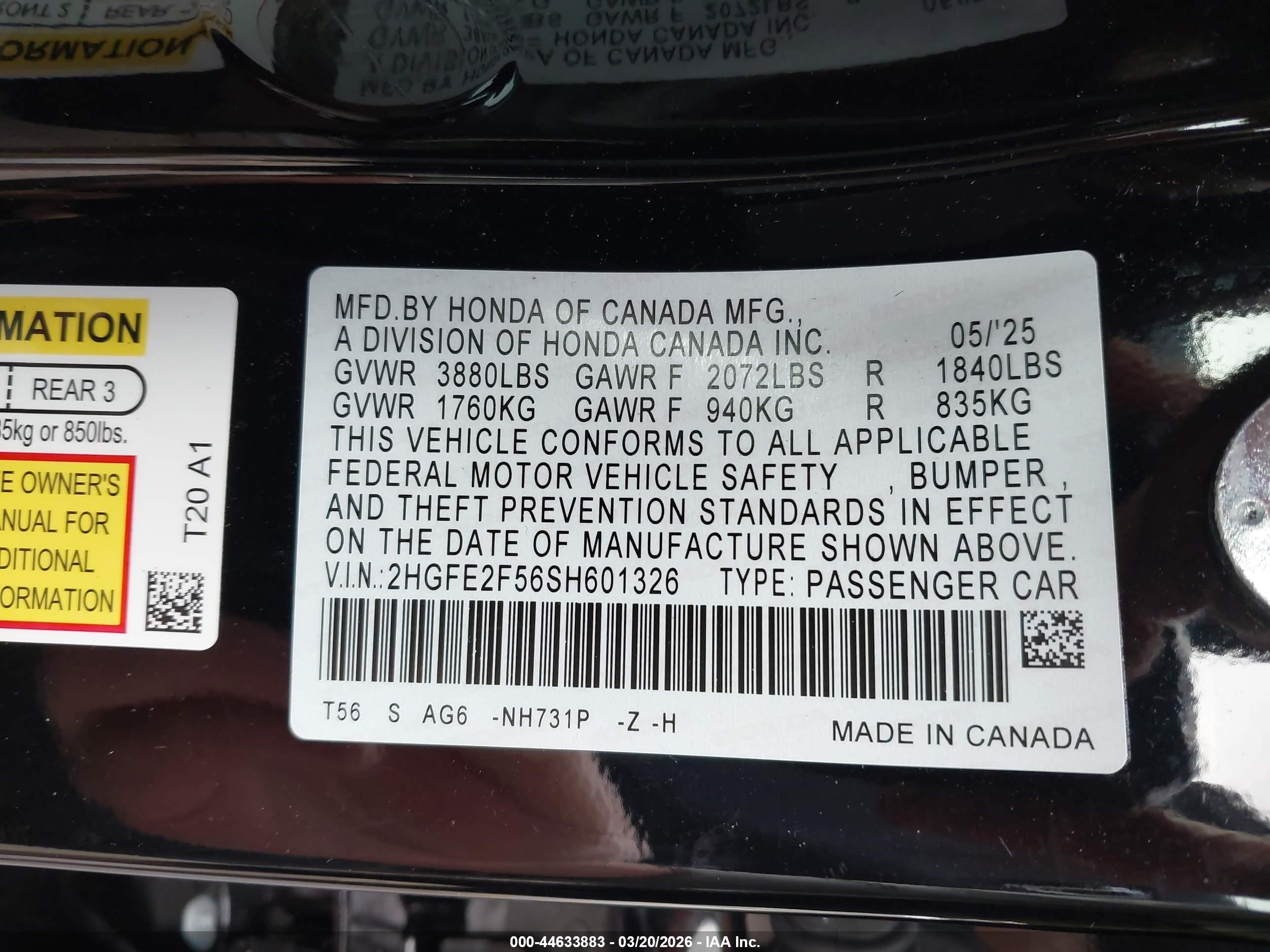 2025 Honda Civic Sport Черный vin: 2HGFE2F56SH601326