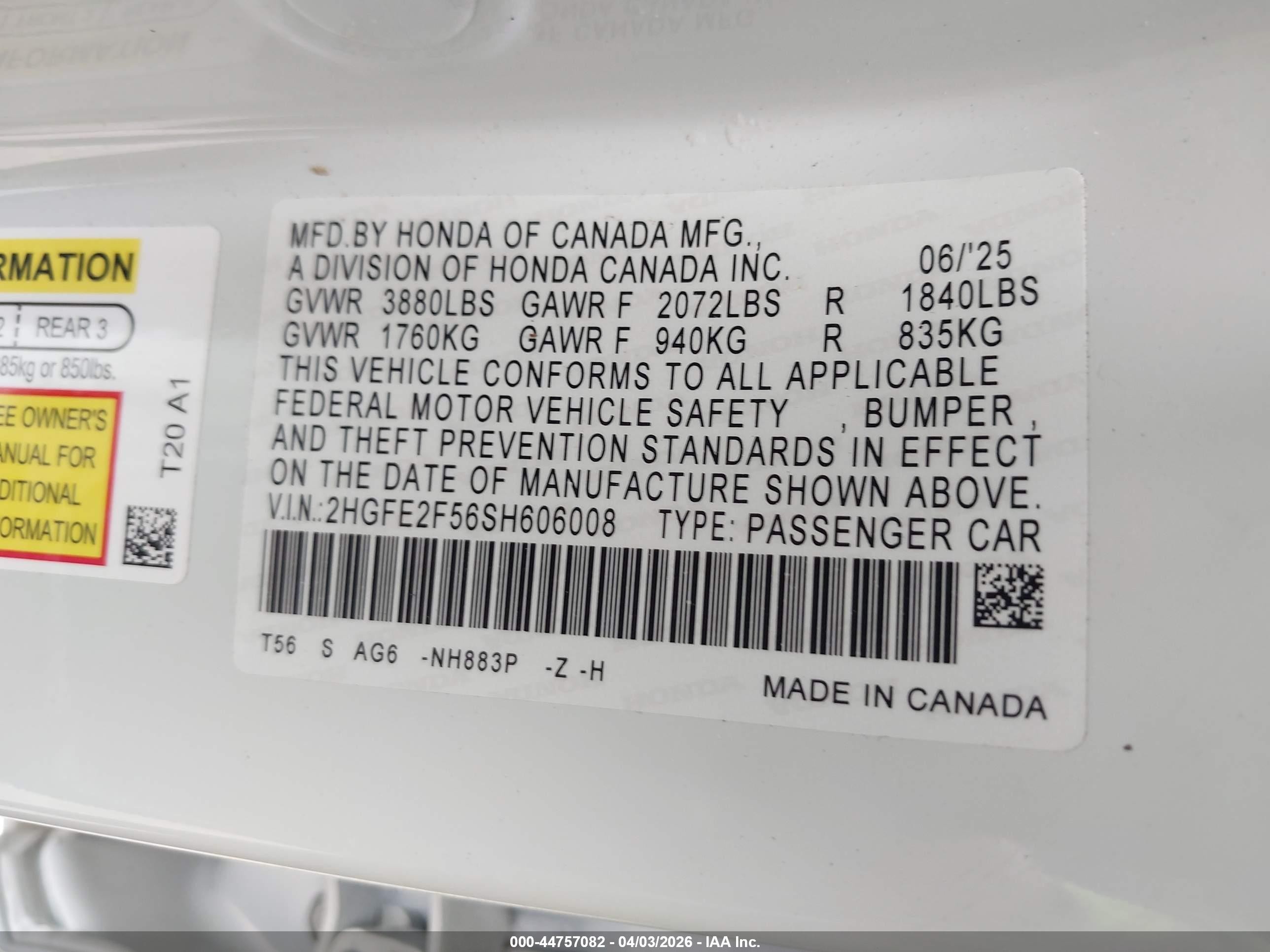 2025 Honda Civic Sport White vin: 2HGFE2F56SH606008