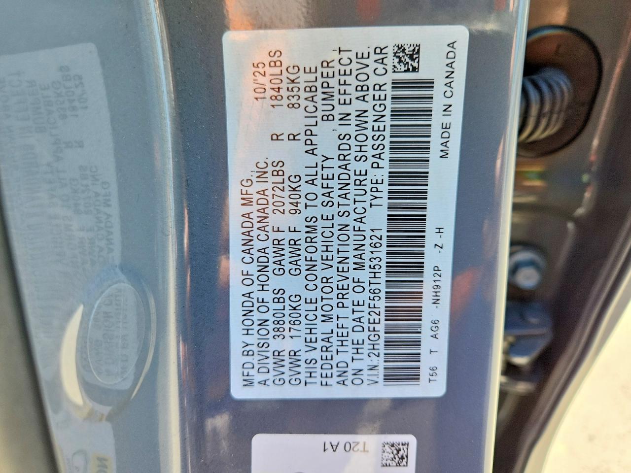 2026 Honda Civic Sport Gray vin: 2HGFE2F56TH531621