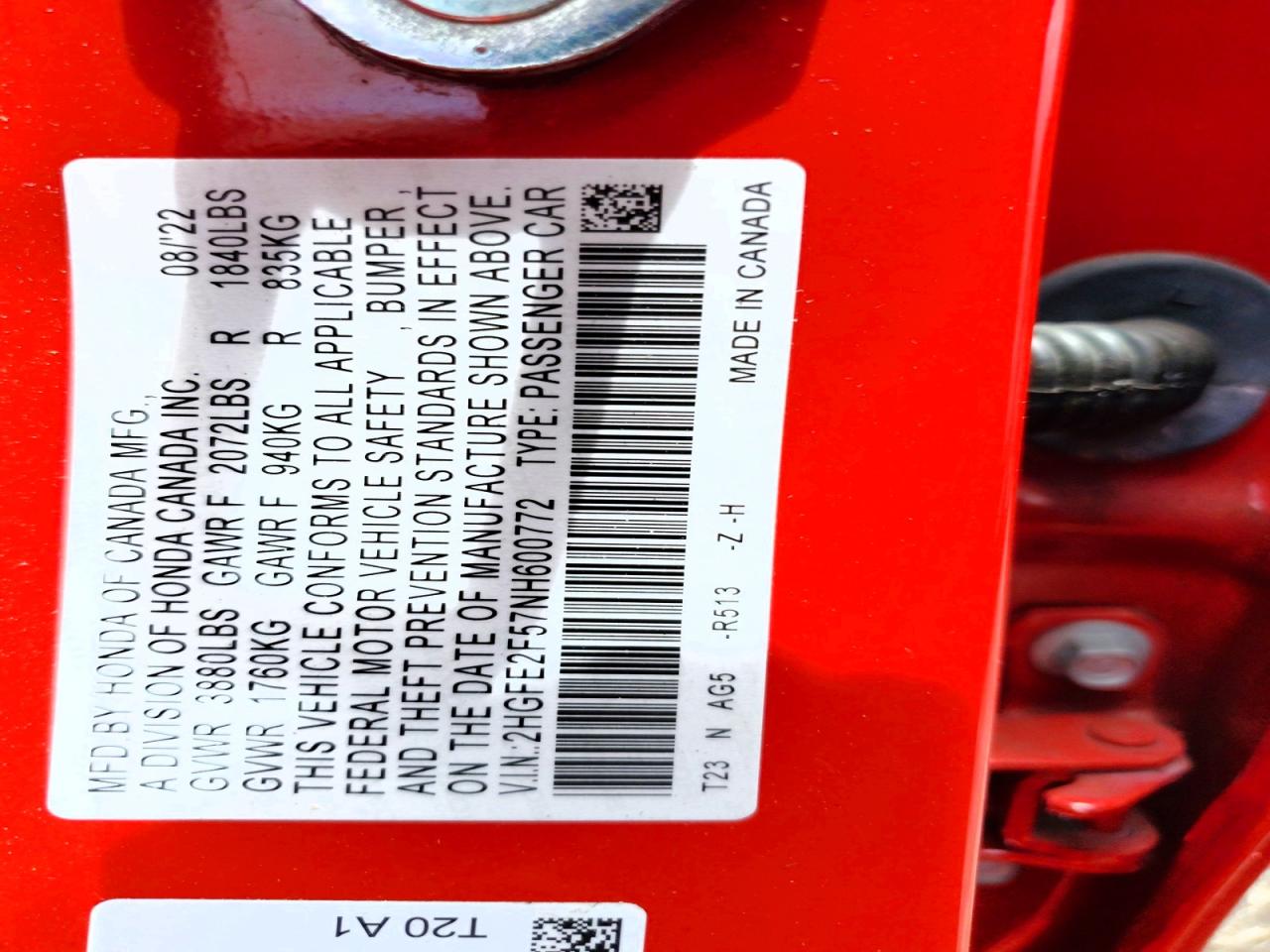2022 Honda Civic Sport Красный vin: 2HGFE2F57NH600772
