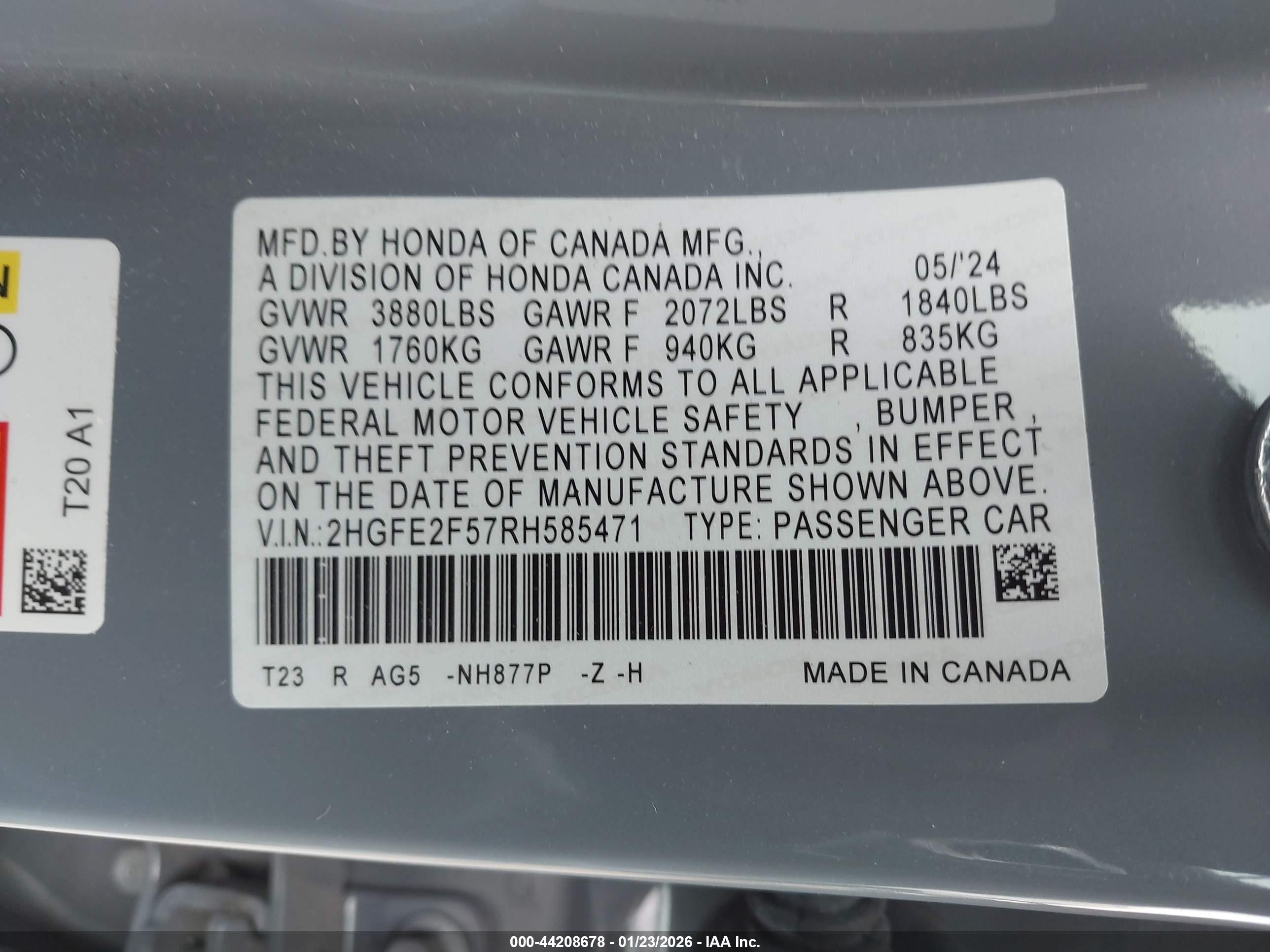 2024 Honda Civic Sport Light Blue vin: 2HGFE2F57RH585471