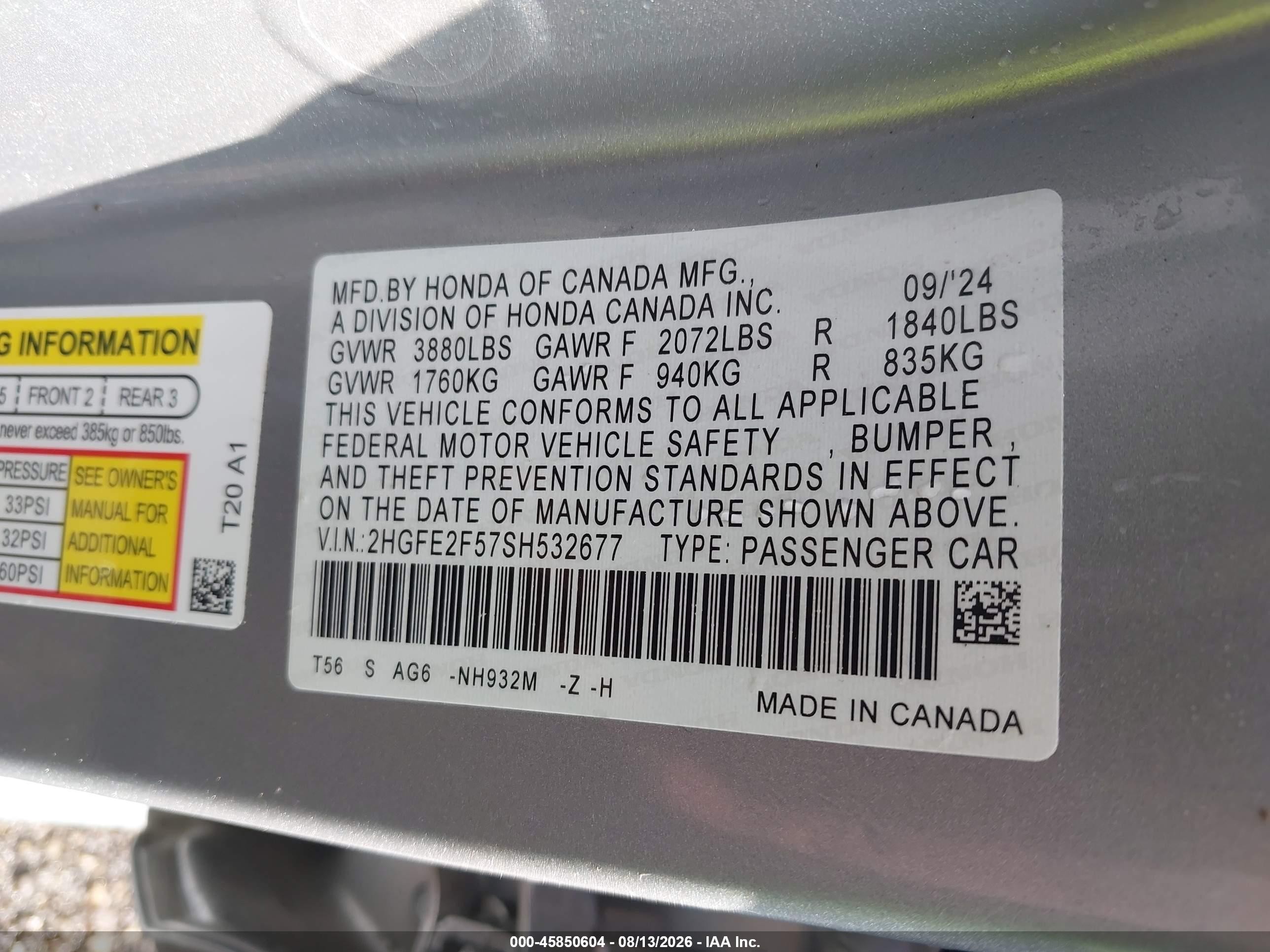 2025 Honda Civic Sport Silver vin: 2HGFE2F57SH532677