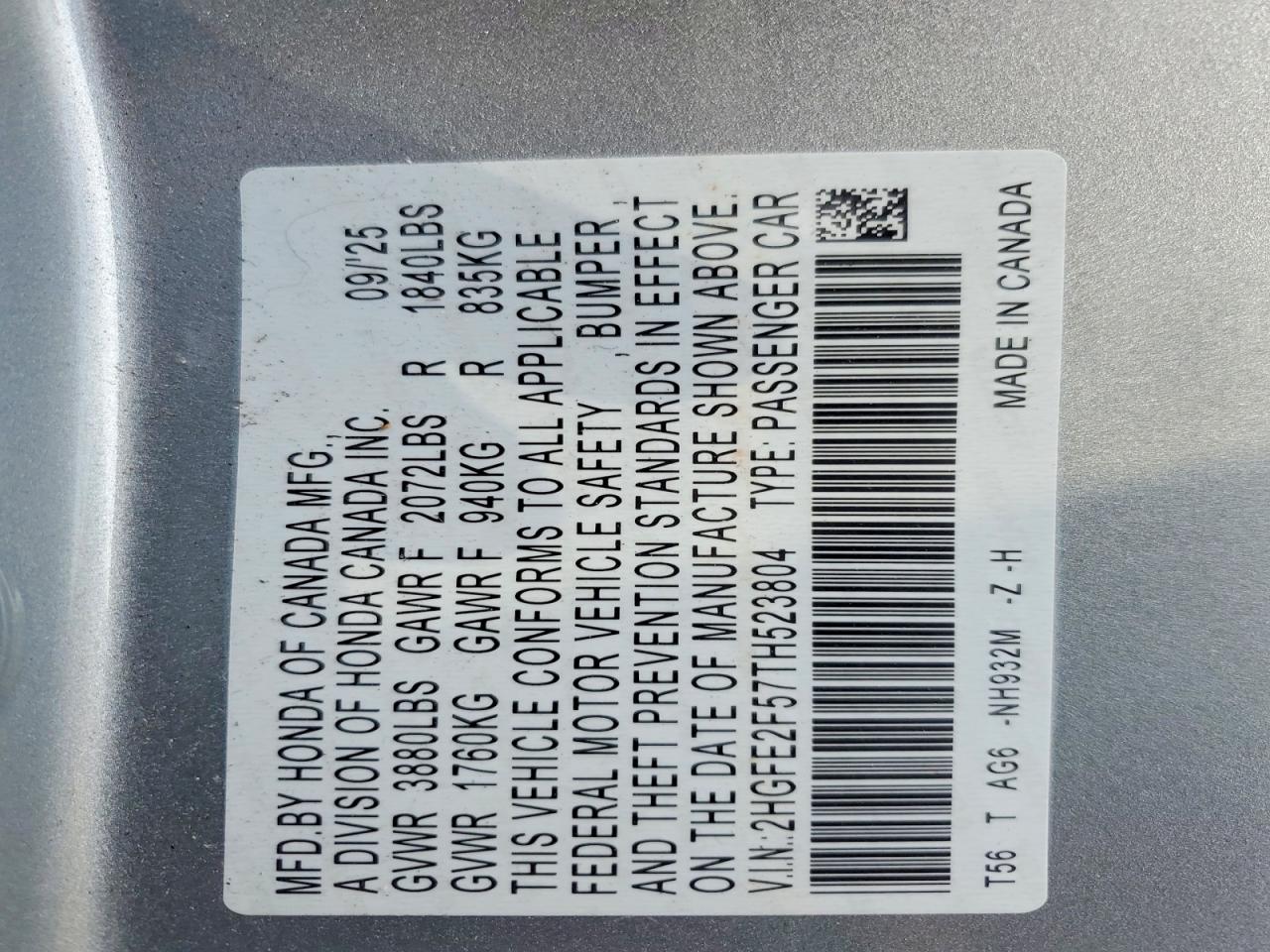 2026 Honda Civic Sport Silver vin: 2HGFE2F57TH523804
