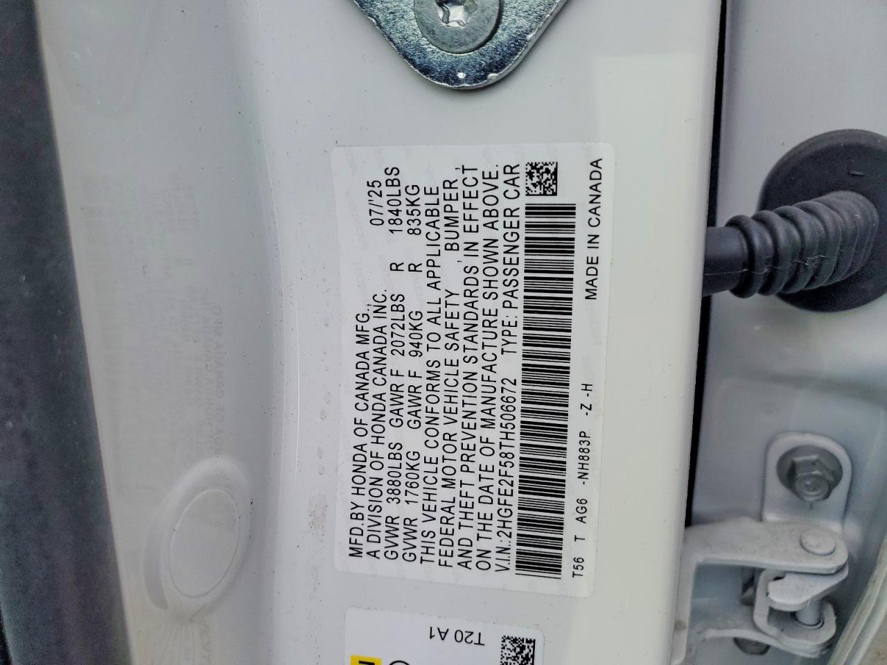 2026 Honda Civic Sport White vin: 2HGFE2F58TH506672