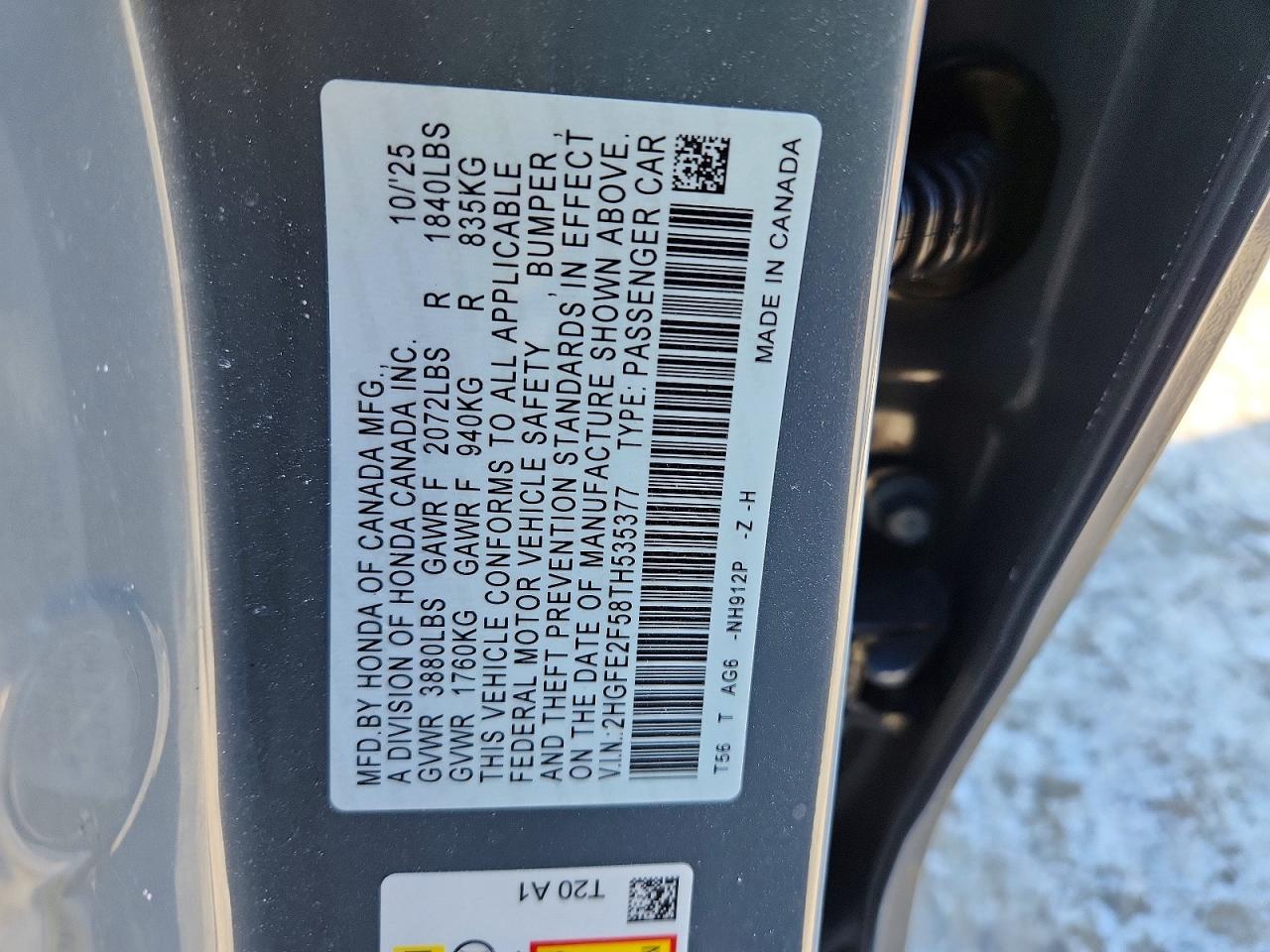 2026 Honda Civic Sport Gray vin: 2HGFE2F58TH535377
