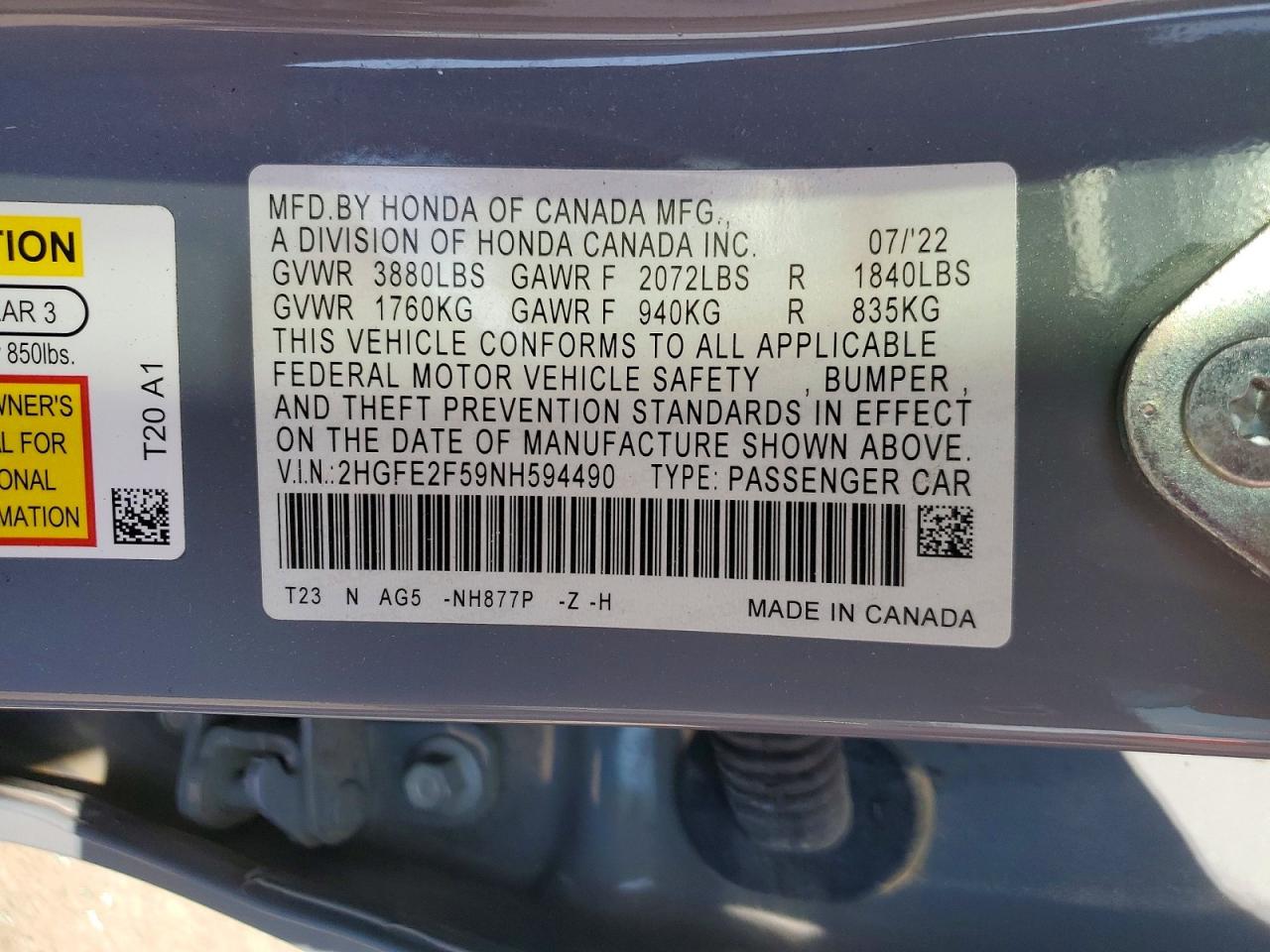 2022 Honda Civic Sport Silver vin: 2HGFE2F59NH594490