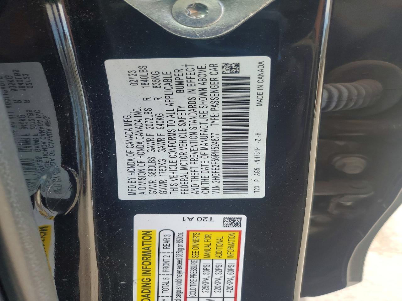 2023 Honda Civic Sport Black vin: 2HGFE2F59PH524877