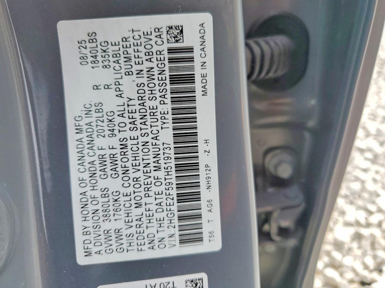 2026 Honda Civic Sport Gray vin: 2HGFE2F59TH519737