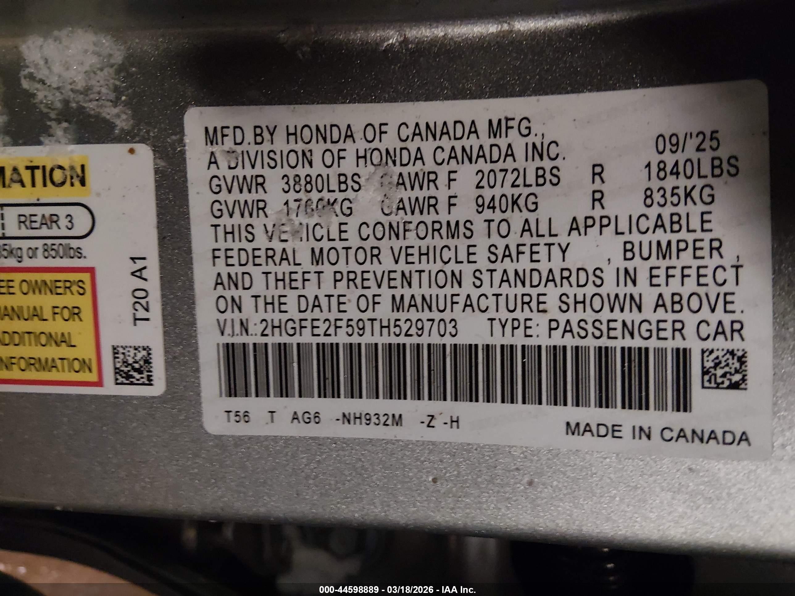 2026 Honda Civic Sport Silver vin: 2HGFE2F59TH529703