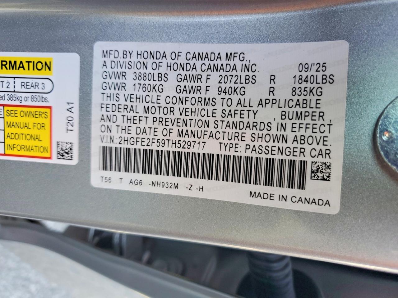 2026 Honda Civic Sport Silver vin: 2HGFE2F59TH529717