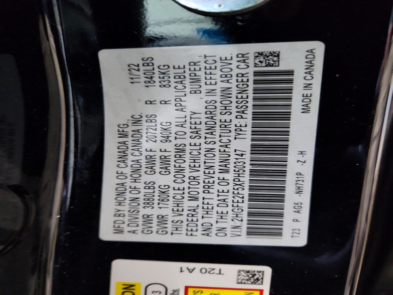 2023 Honda Civic Sport Черный vin: 2HGFE2F5XPH503147
