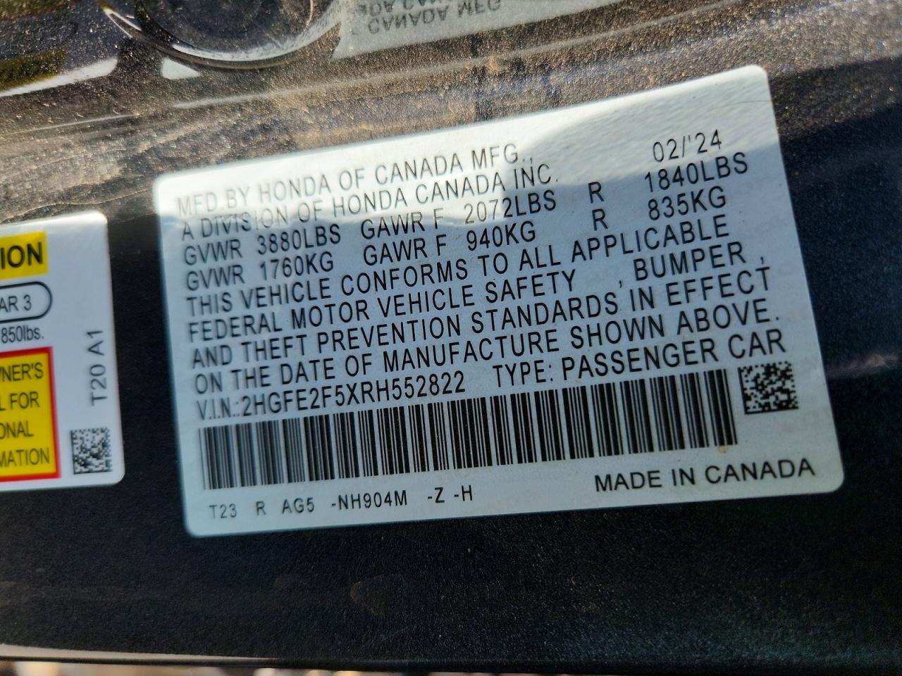2024 Honda Civic Sport Gray vin: 2HGFE2F5XRH552822