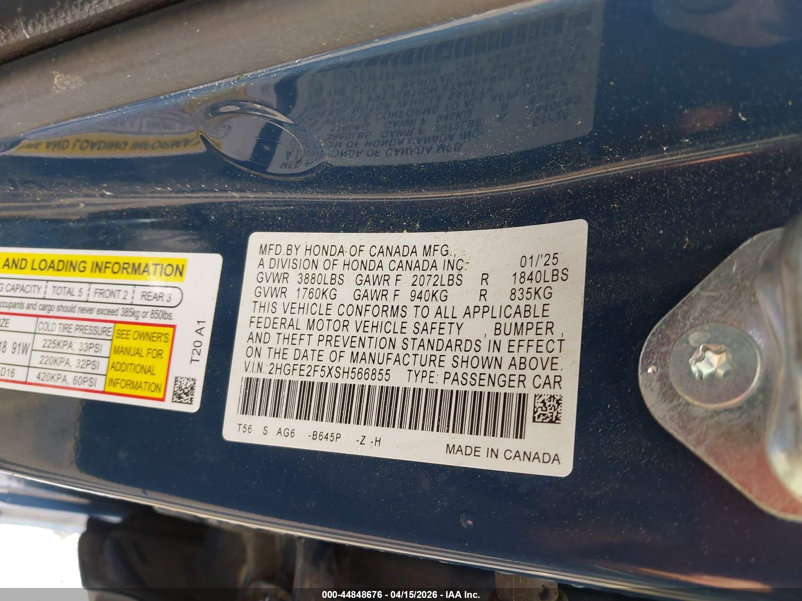2025 Honda Civic Sport Blue vin: 2HGFE2F5XSH566855