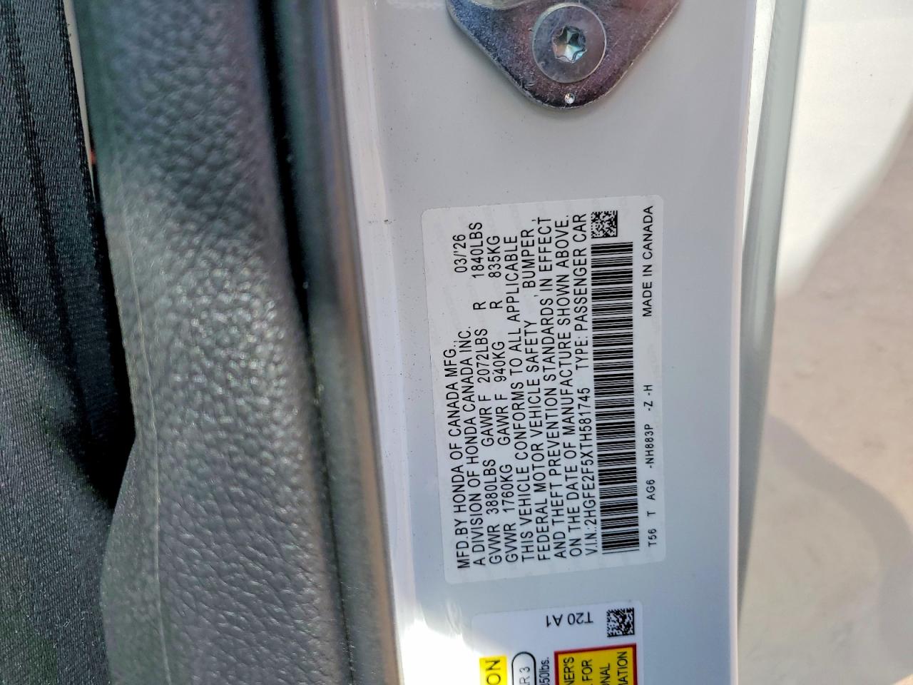 2026 Honda Civic Sport White vin: 2HGFE2F5XTH581745