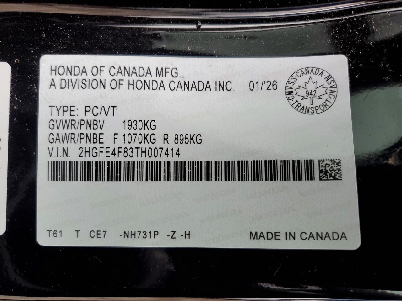 2026 Honda Civic Sport Black vin: 2HGFE4F83TH007414