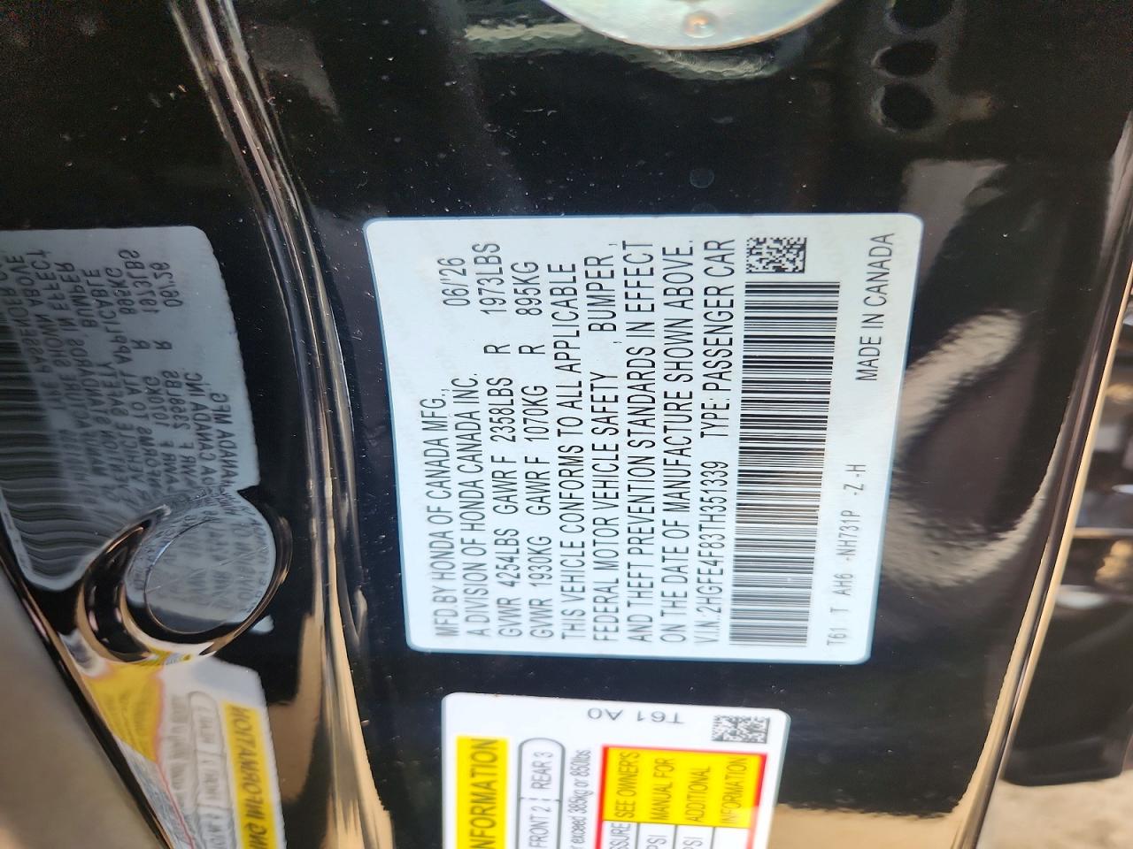 2026 Honda Civic Sport Black vin: 2HGFE4F83TH351339