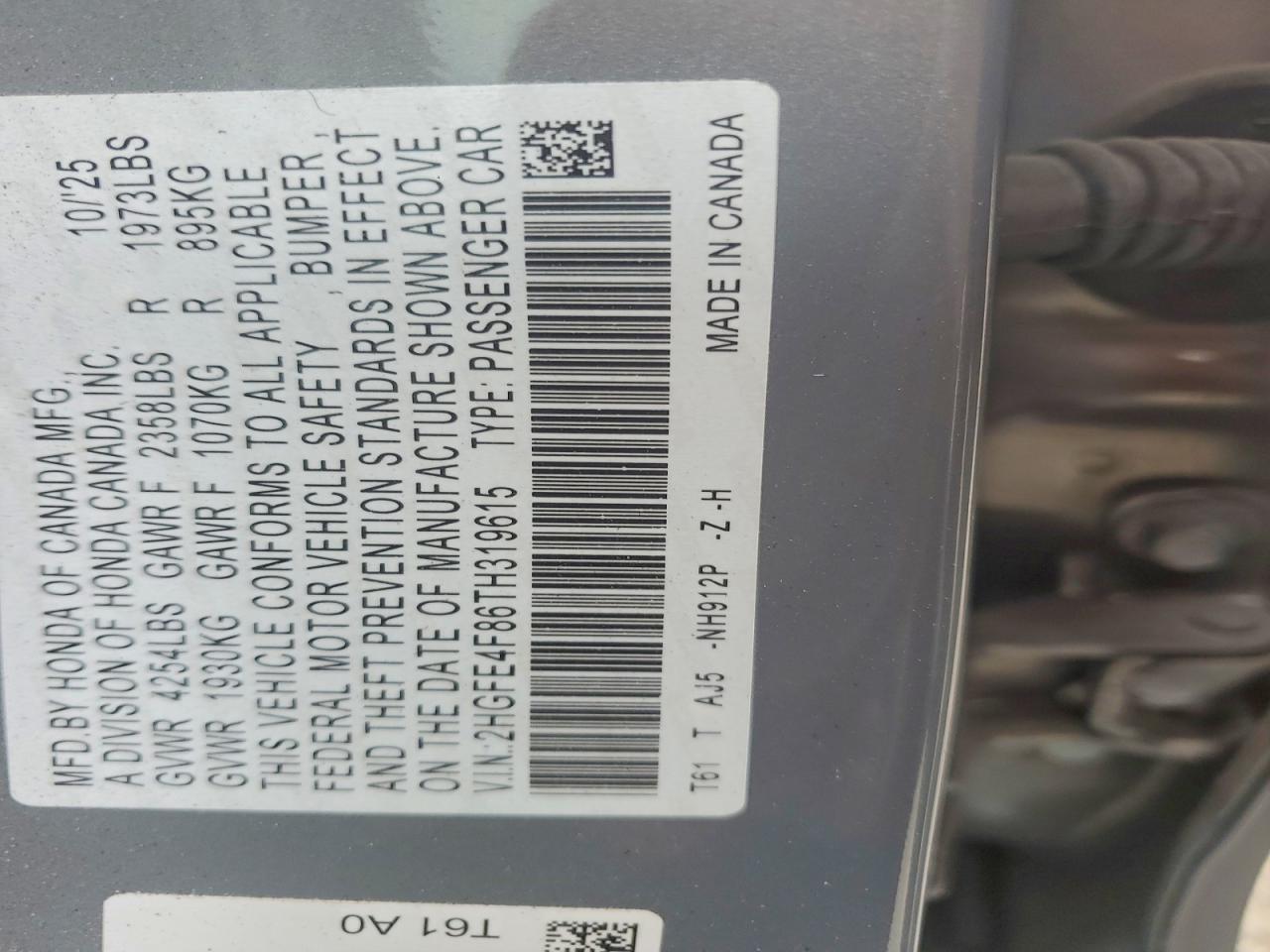2026 Honda Civic Sport Gray vin: 2HGFE4F86TH319615