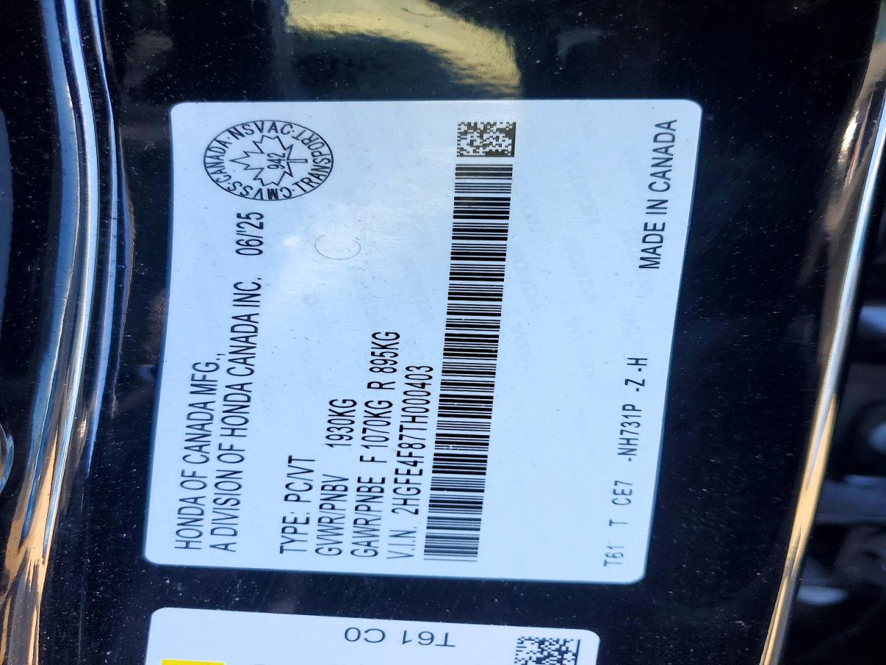 2026 Honda Civic Sport Black vin: 2HGFE4F87TH000403