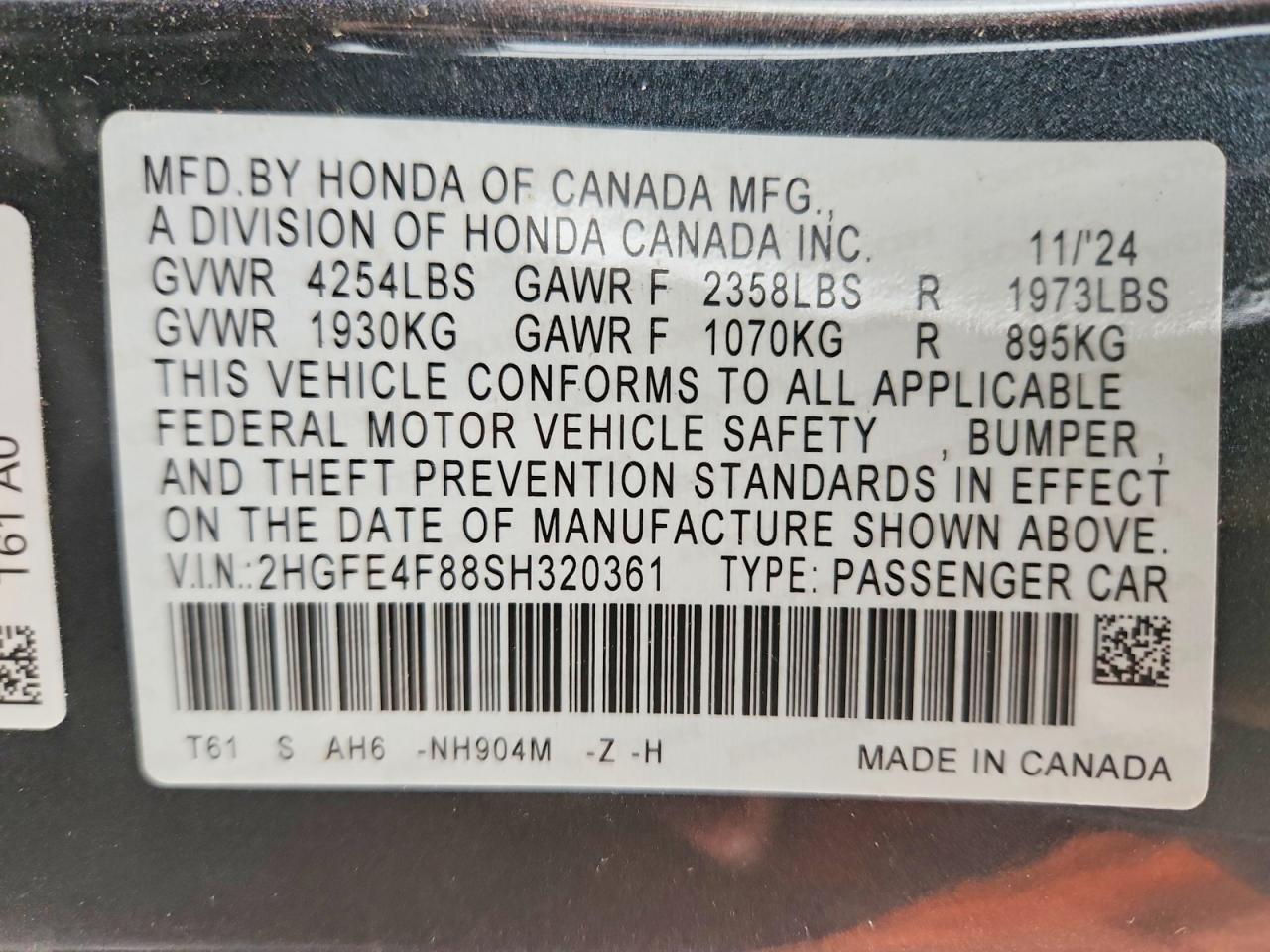2025 Honda Civic Sport Charcoal vin: 2HGFE4F88SH320361