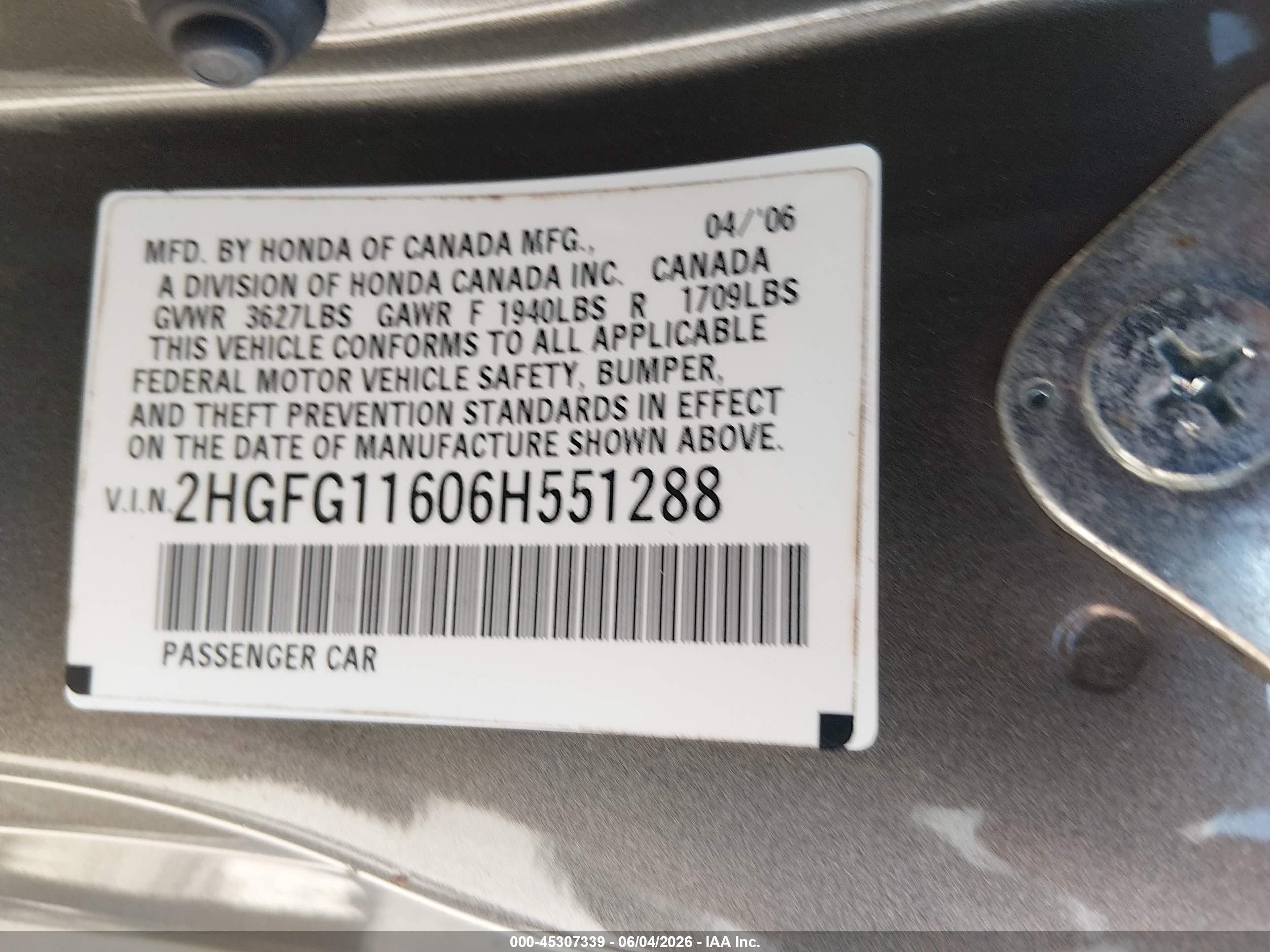 2006 Honda Civic Lx Gray vin: 2HGFG11606H551288