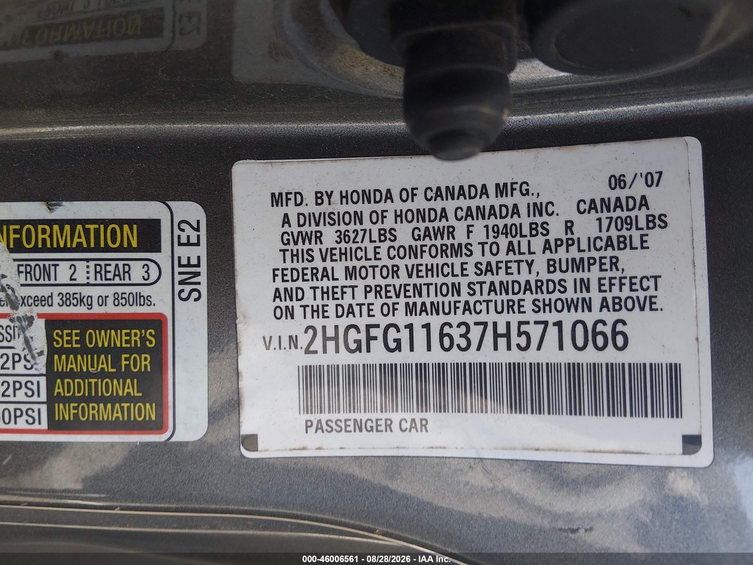 2007 Honda Civic Lx Gray vin: 2HGFG11637H571066