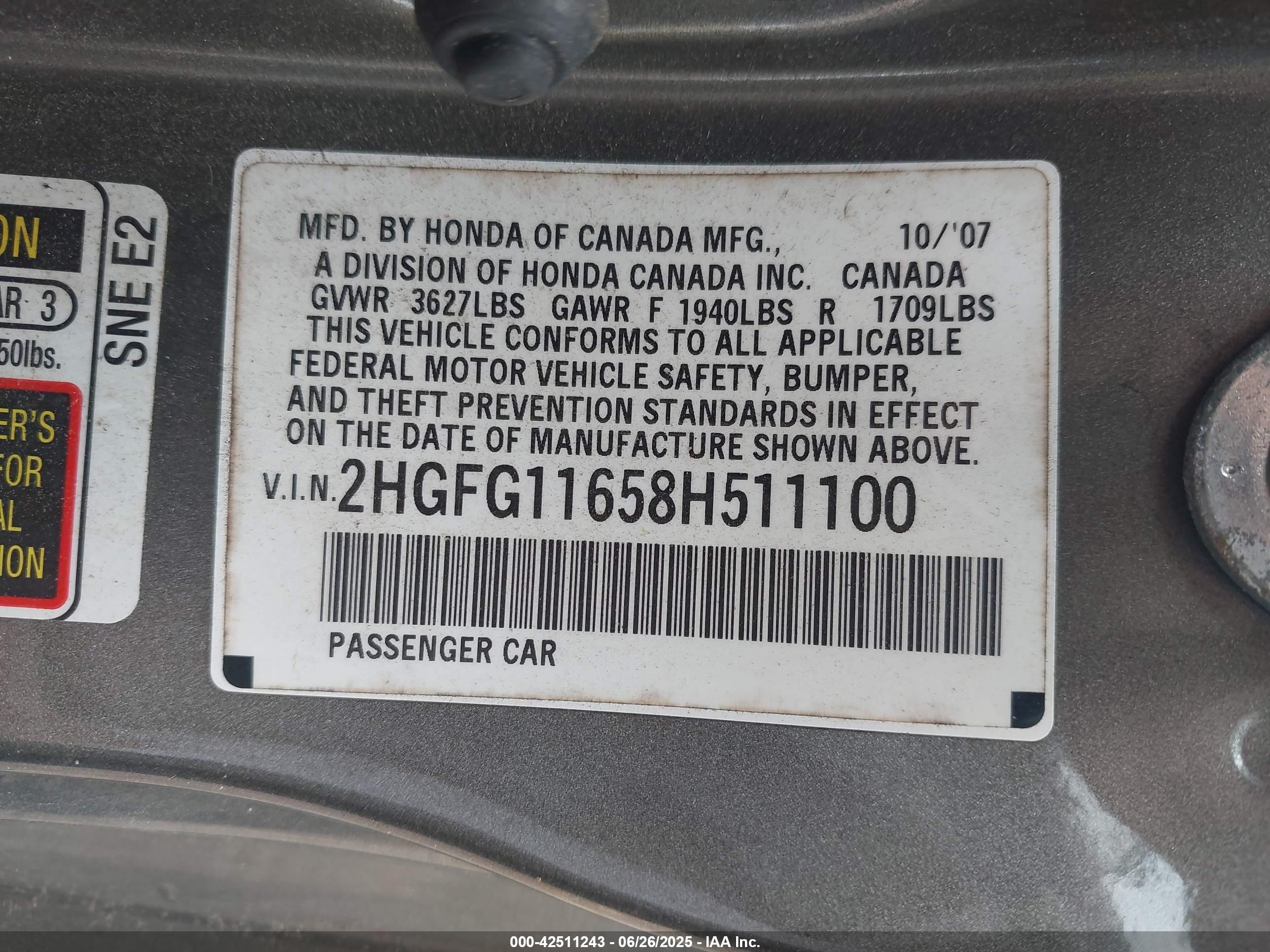 2008 Honda Civic Lx Gray vin: 2HGFG11658H511100