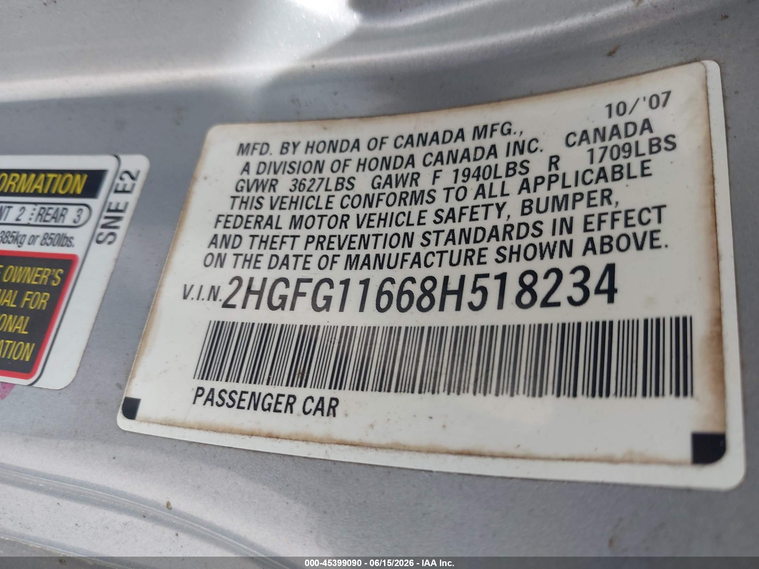 2008 Honda Civic Lx Silver vin: 2HGFG11668H518234